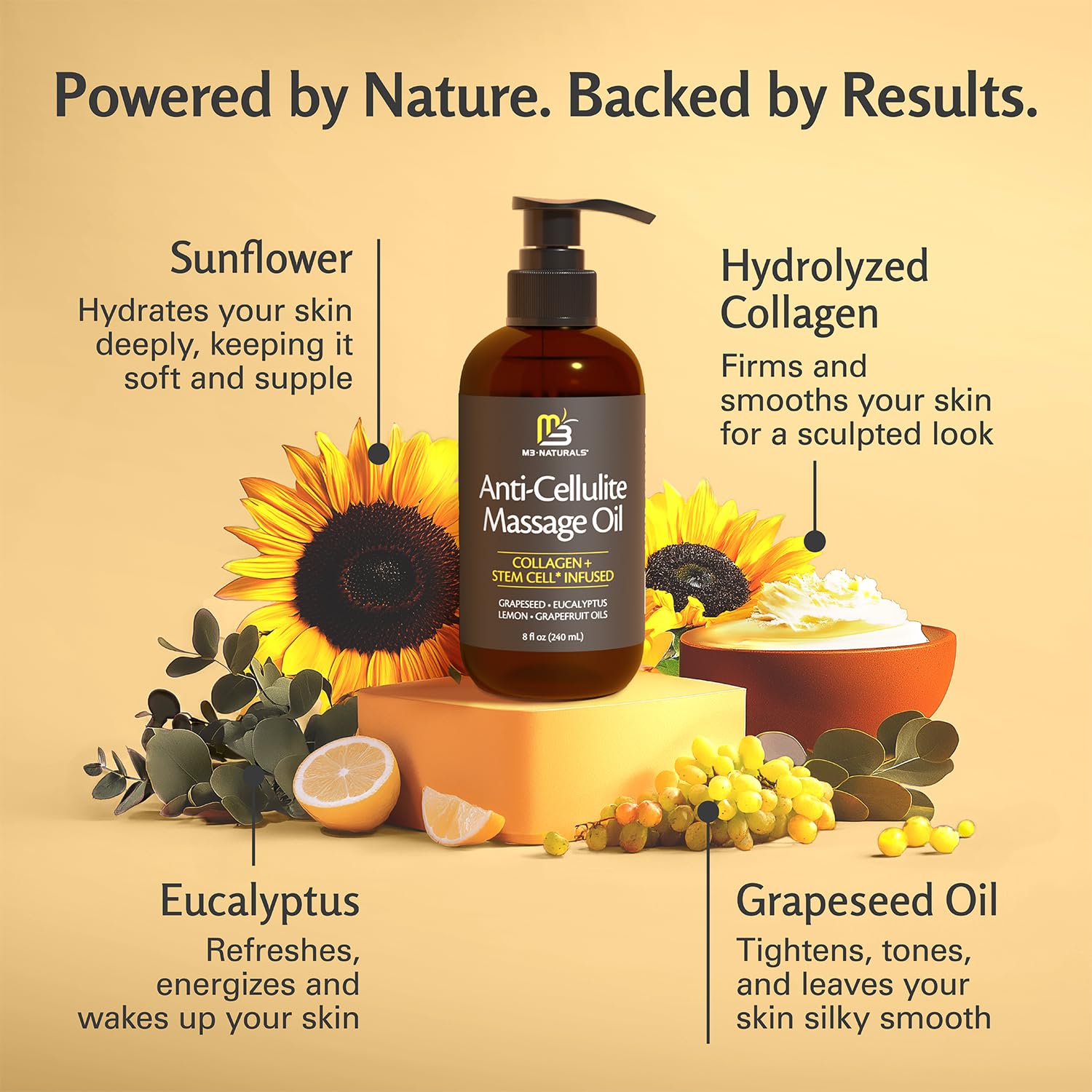 Firming Body Massage Oil with Collagen & Stem Cell — Refreshing Lemon Eucalyptus Aromatherapy, 8 fl oz detail image 3