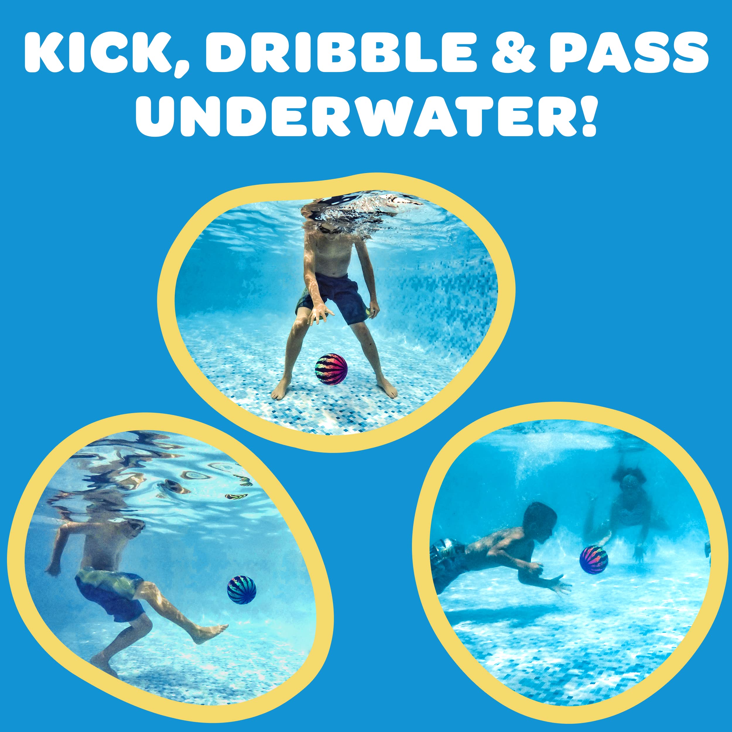 Watermelon Ball JR Durable Fillable Pool Toy for Underwater Games - Football, Basketball & Rugby - Perfect for Water Parties - Fun for Adults & Kids Alike - Ages 6+, 6. 5" Multicolor detail image 3