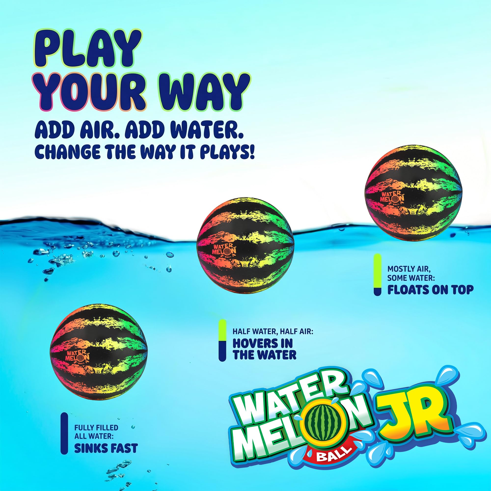 Watermelon Ball JR Durable Fillable Pool Toy for Underwater Games - Football, Basketball & Rugby - Perfect for Water Parties - Fun for Adults & Kids Alike - Ages 6+, 6. 5" Multicolor detail image 2