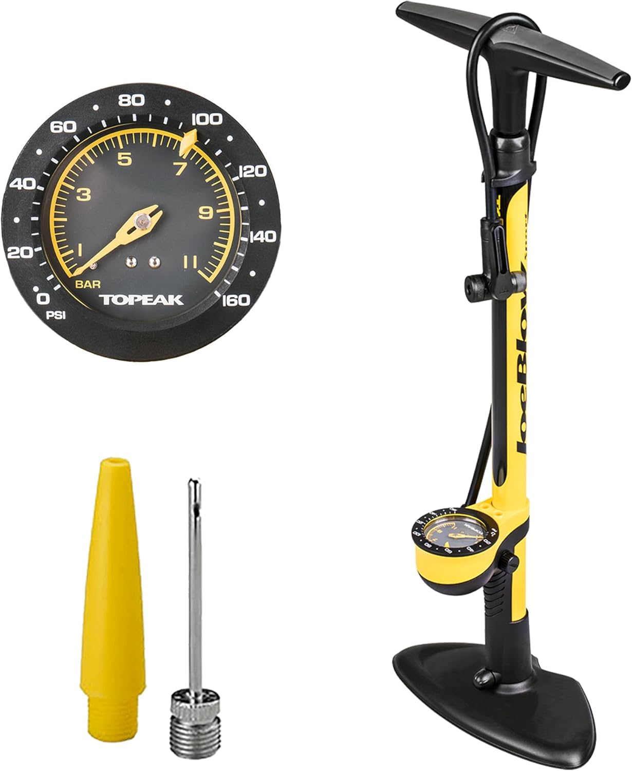 Topeak JoeBlow Sport III High-Pressure Bike Floor Pump – 160 PSI, Durable Steel Barrel, 3" Analog Gauge, TwinHead DX5, Long Hose, Ergonomic Handle, Fits Presta/Schrader/Dunlop Valves detail image 1