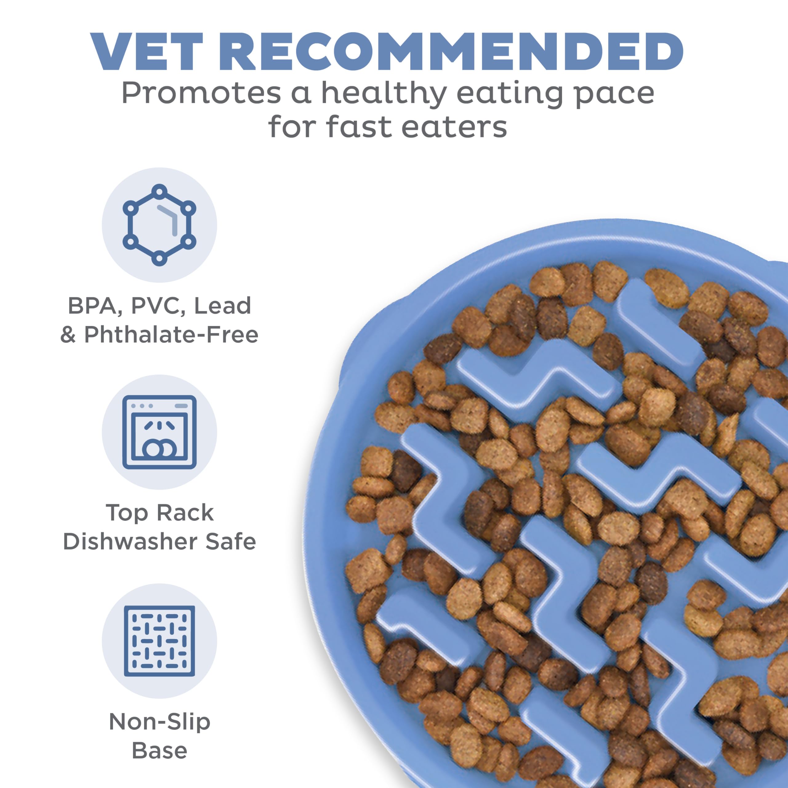 Outward Hound Fun Feeder Slo Bowl – Large 4‑Cup Capacity, Slow Feeding, Medium to Large Dogs, Non‑Slip, Blue, Notch Pattern detail image 3