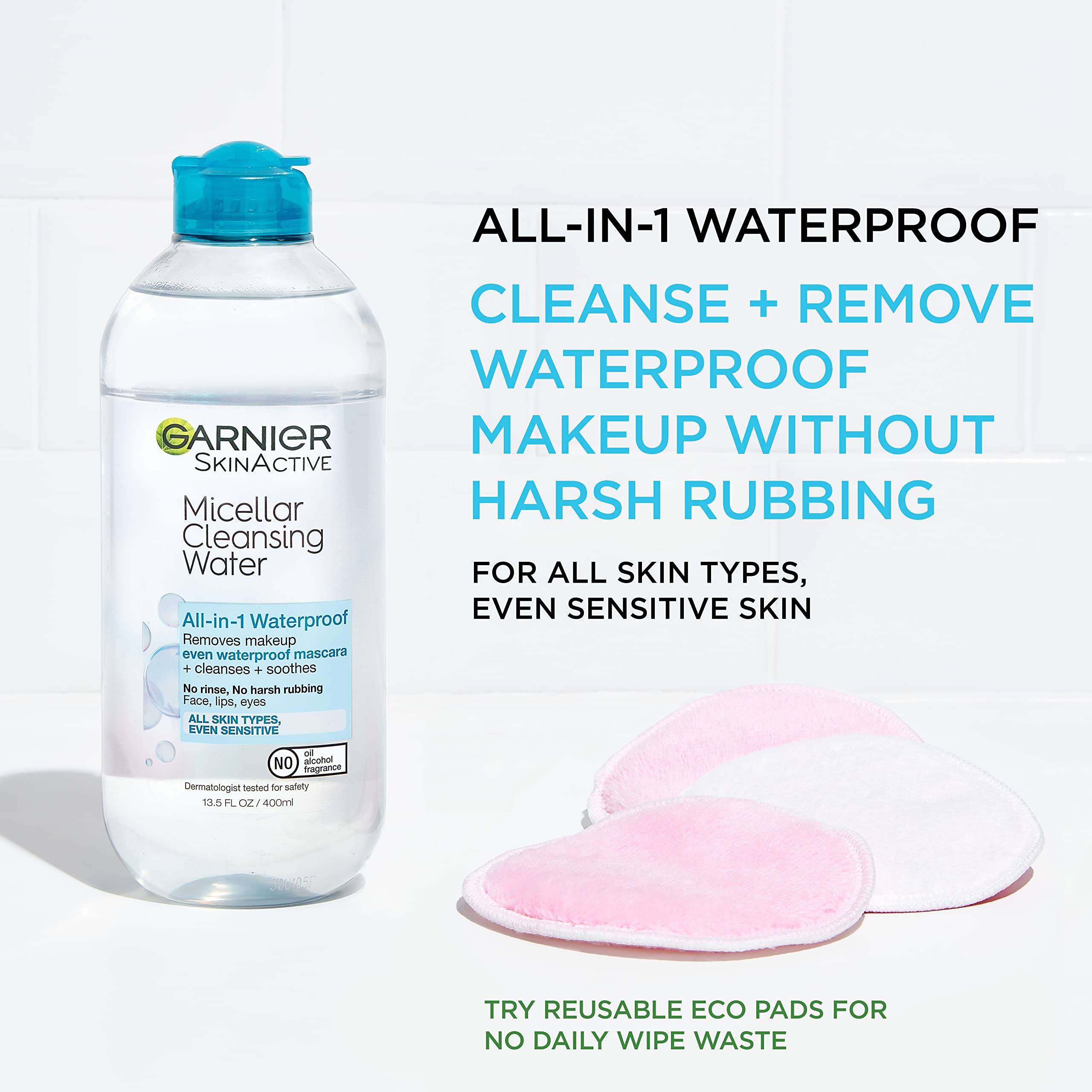 Garnier Micellar Water for Waterproof Makeup, Hydrating Facial Cleanser & Makeup Remover, 13. 5 Fl Oz (400mL), 2 Count detail image 2