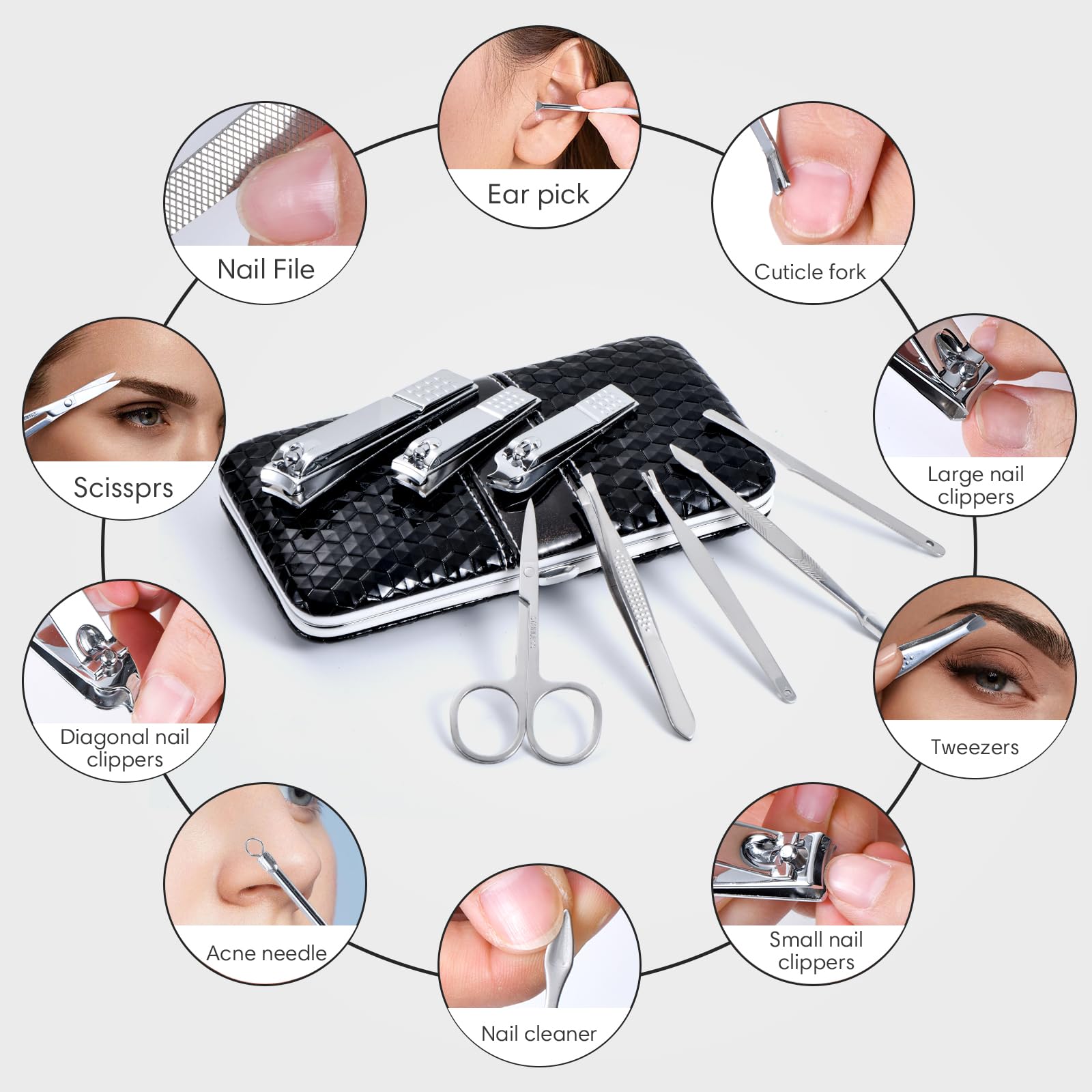 Yougai Manicure Set 18Pcs Stainless Steel Nail Clippers Set with Case Black detail image 4
