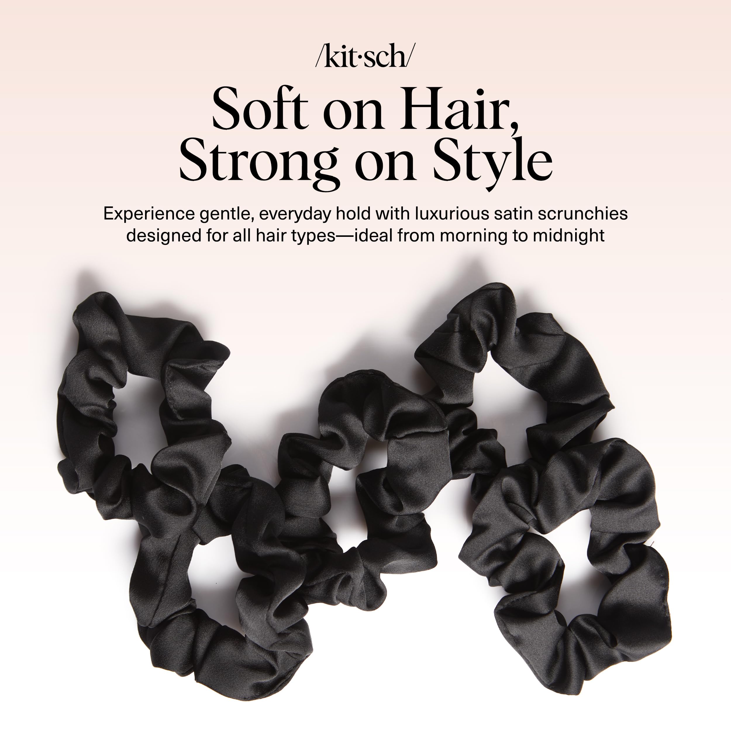 Kitsch Satin Scrunchies for Women | For All Hair Types - Black, 5pcs detail image 8