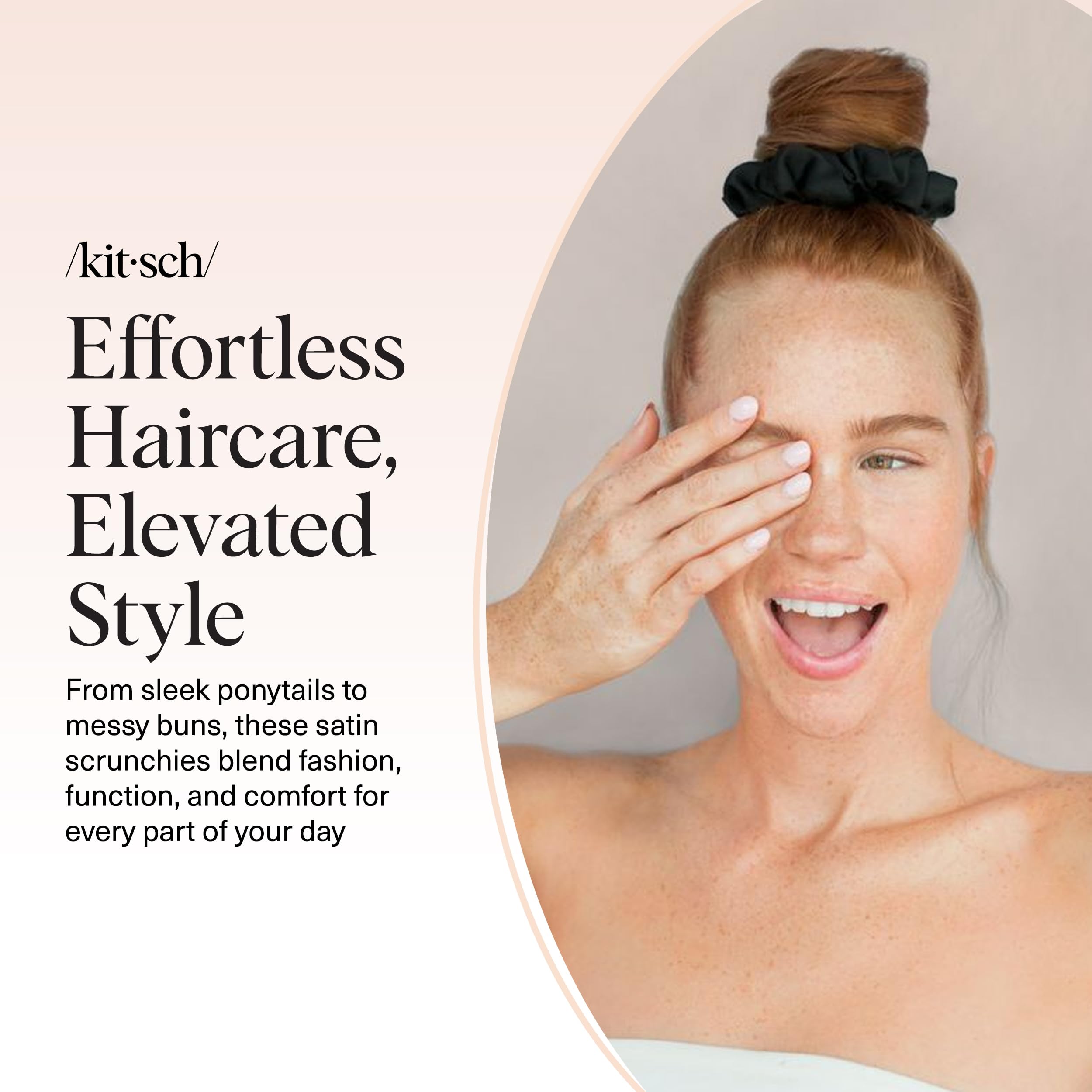 Kitsch Satin Scrunchies for Women | For All Hair Types - Black, 5pcs detail image 7