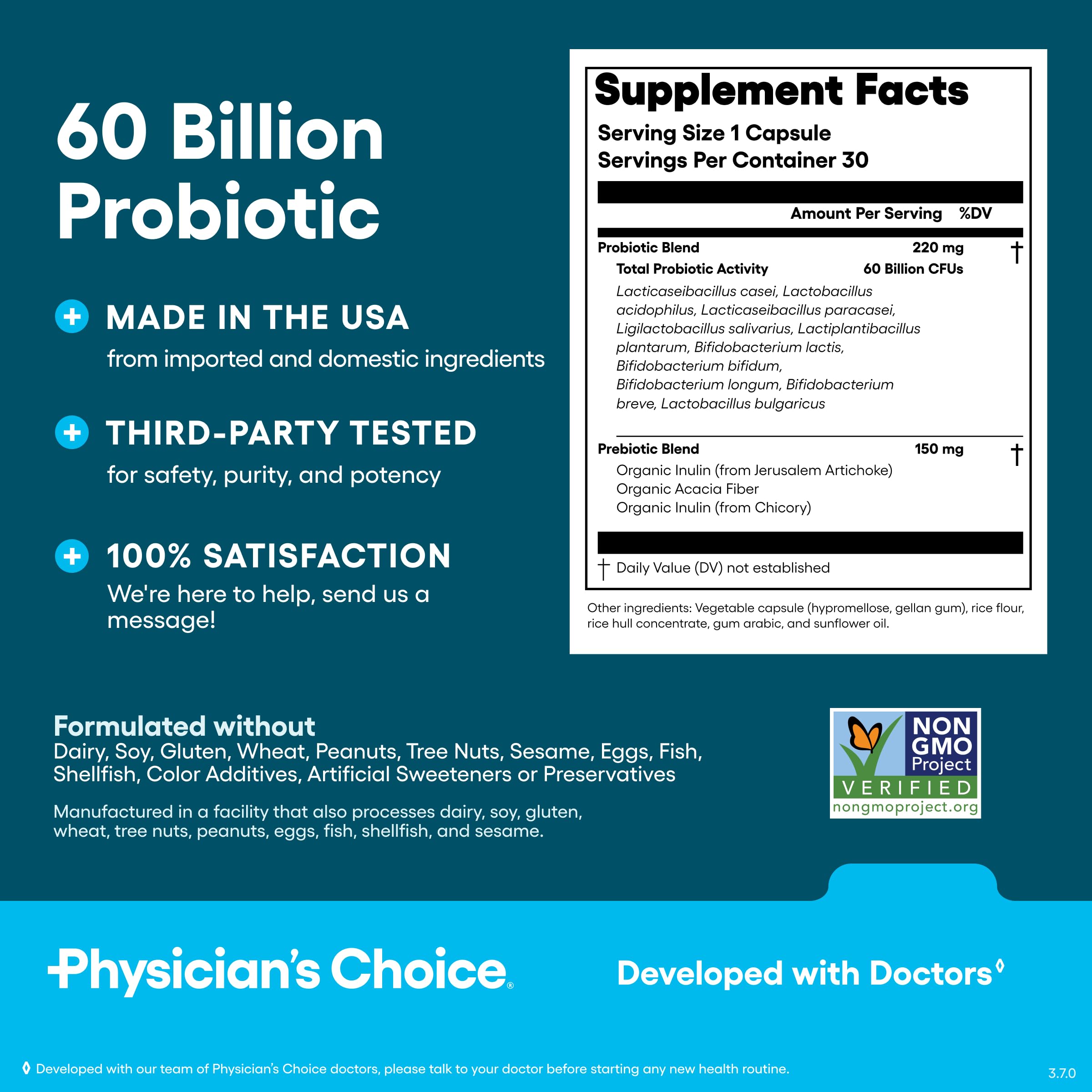 Physician's CHOICE Probiotics 60 Billion CFU - 10 Strains + Organic Prebiotics - Immune, Digestive & Gut Health - 30 ct detail image 7