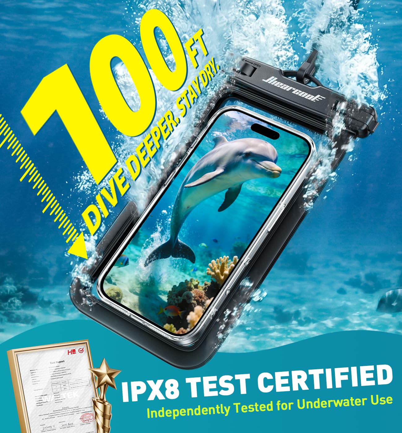 Hiearcool Waterproof Phone Pouch, IPX8 Waterproof Phone Case for iPhone 17/16/15/14 Pro Max, Cell Phone Dry Bag for Beach & Cruise Essentials, Touch Screen, Lanyard Included, 2 Pack (Fits Up to 8.9”) detail image 2