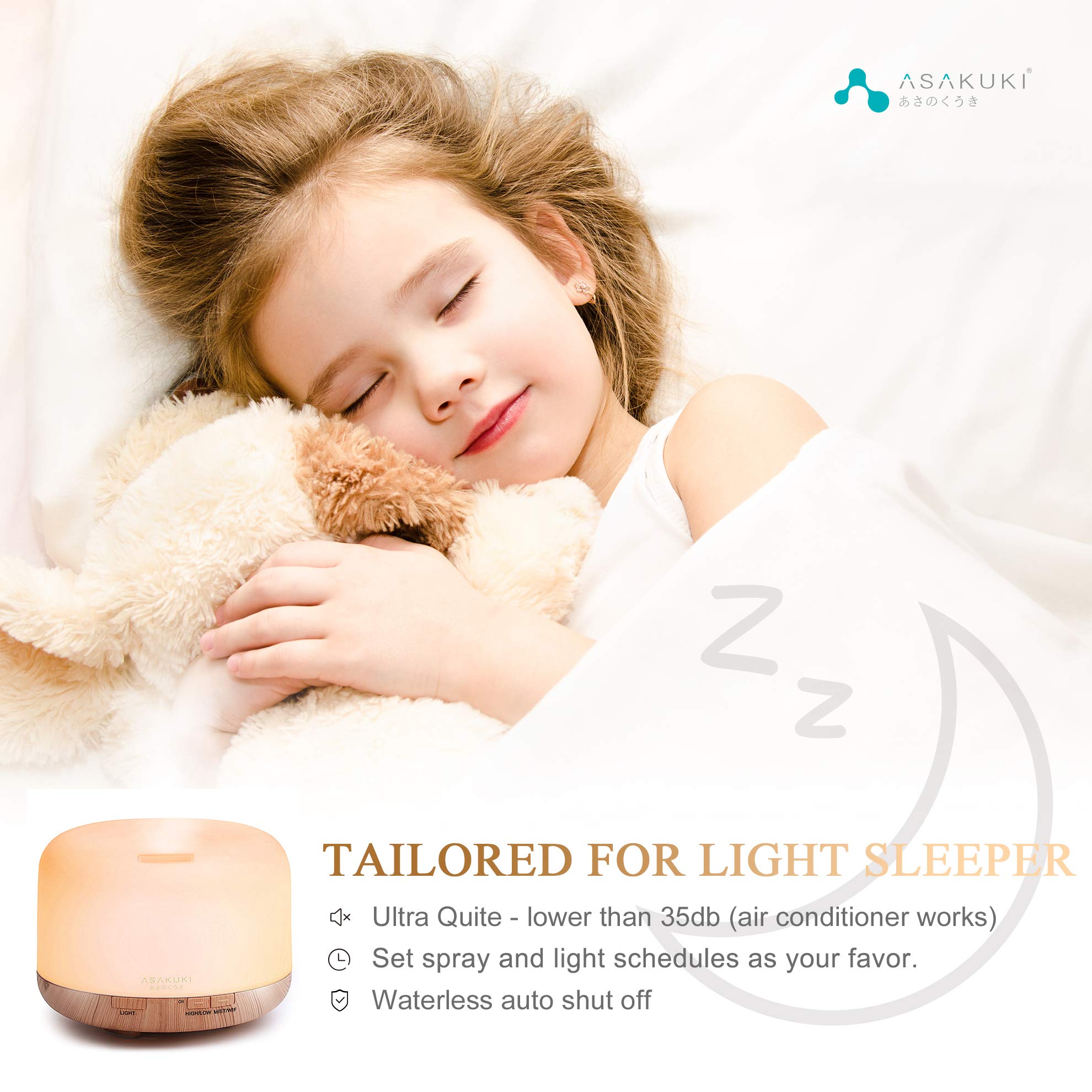 ASAKUKI Smart Wi-Fi Essential Oil Diffuser, App and Voice Control Compatible with Alexa, 500ml Aromatherapy Humidifier for Relaxing Atmosphere in Home Office Bedroom (Light Brown) detail image 5