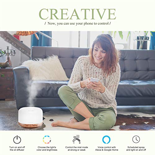 ASAKUKI Smart Wi-Fi Essential Oil Diffuser, App and Voice Control Compatible with Alexa, 500ml Aromatherapy Humidifier for Relaxing Atmosphere in Home Office Bedroom (Light Brown) detail image 9