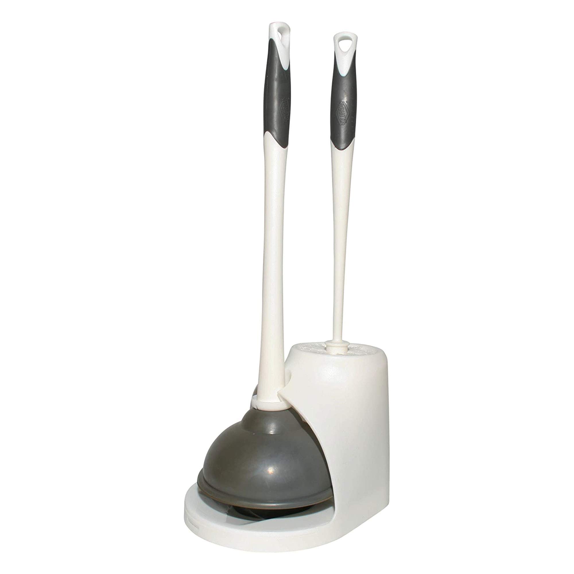 Clorox Toilet Plunger and Brush Bowl Set with Holder Caddy Storage for Cleaning Bathroom and Unclogging Toilets, White and Gray detail image 2