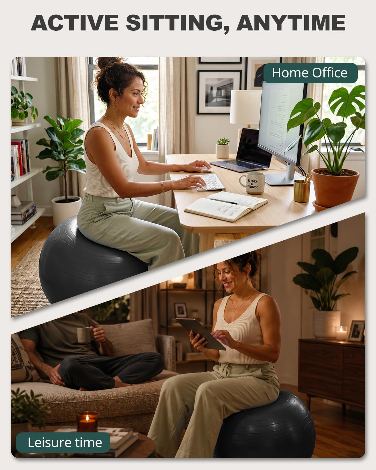 Trideer Yoga Ball for Exercise, Pilates, Core & Balance Training, Stability Ball for Pregnancy & Birthing Prep, Physical Therapy, Daily Stretching, Office Chair for Active Sitting, Quick Pump Included detail image 7