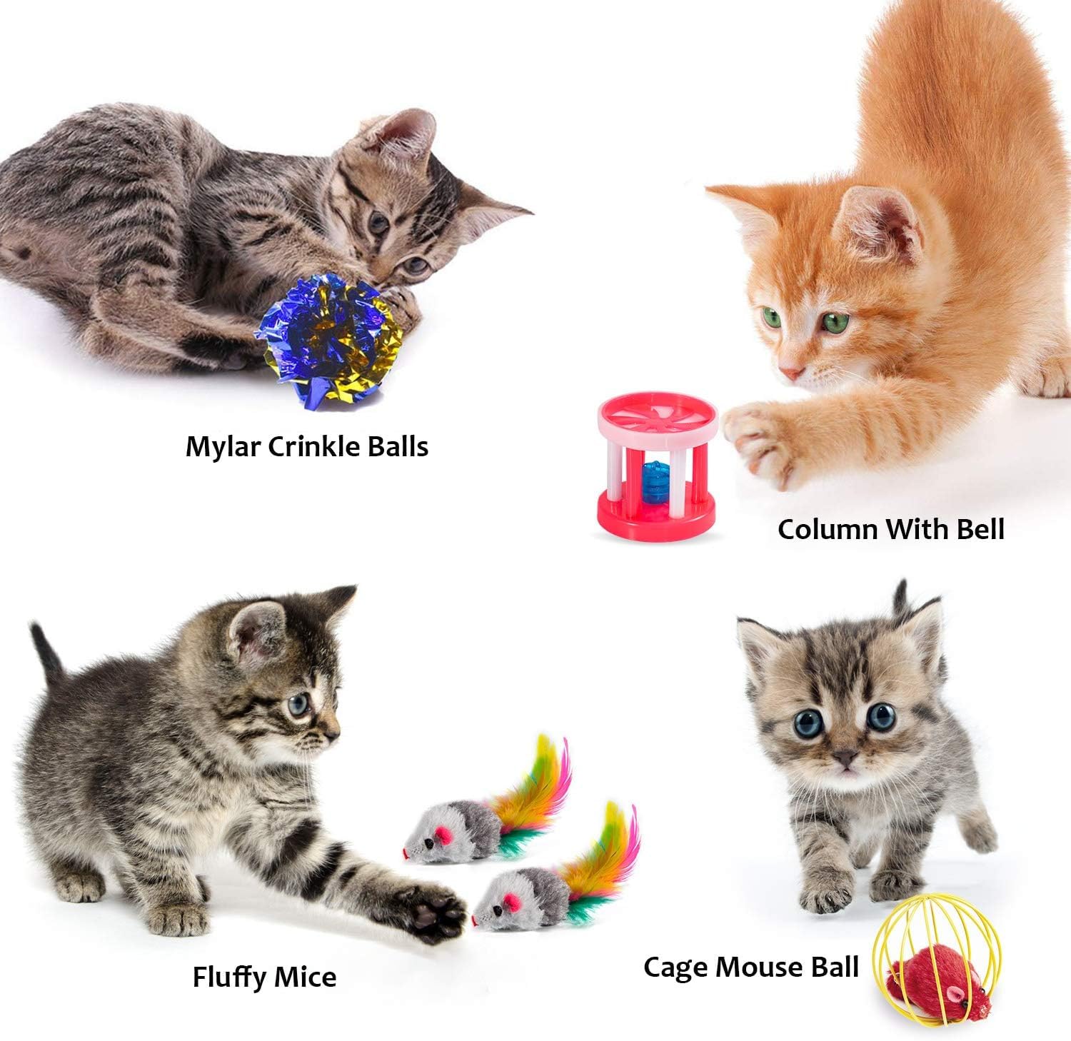 AILUKI 35-Piece Cat Toy Variety Pack for Indoor Cats — Collapsible Tunnel, Feather Wand, Plush Mice, Crinkle Balls & Storage Bag detail image 5