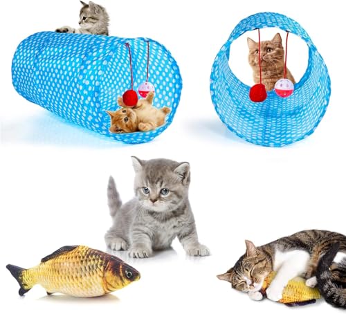 AILUKI 35-Piece Cat Toy Variety Pack for Indoor Cats — Collapsible Tunnel, Feather Wand, Plush Mice, Crinkle Balls & Storage Bag detail image 8