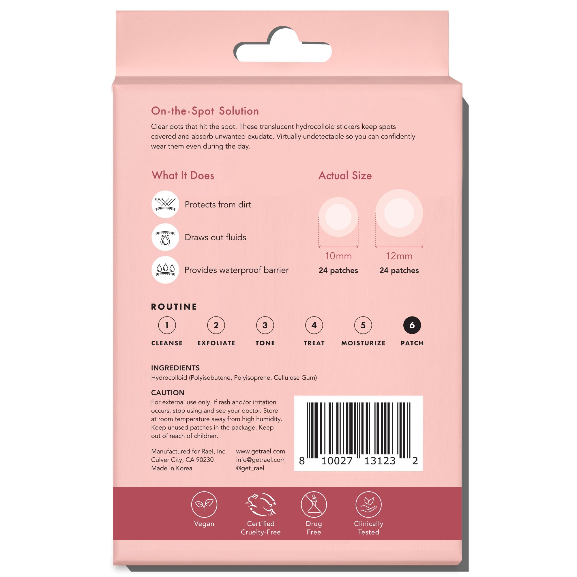 Rael Miracle Invisible Spot Cover Hydrocolloid Acne Pimple Patches (96 Ct) detail image 8