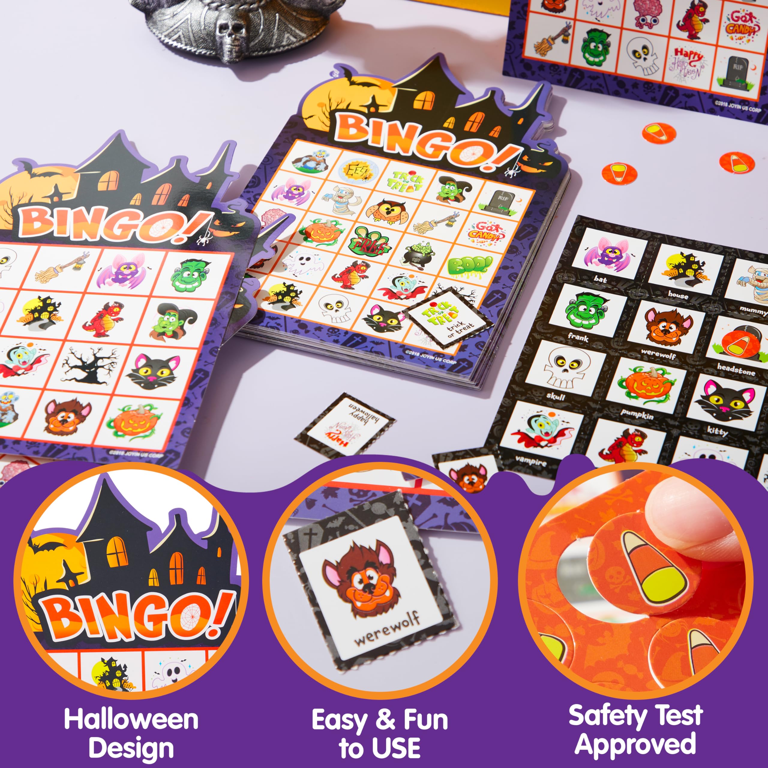 JOYIN Halloween Bingo Game Set — 32 Children's Bingo Cards with Draw Cards and Candy Cane Markers, Ideal for Classrooms & Home Parties detail image 3