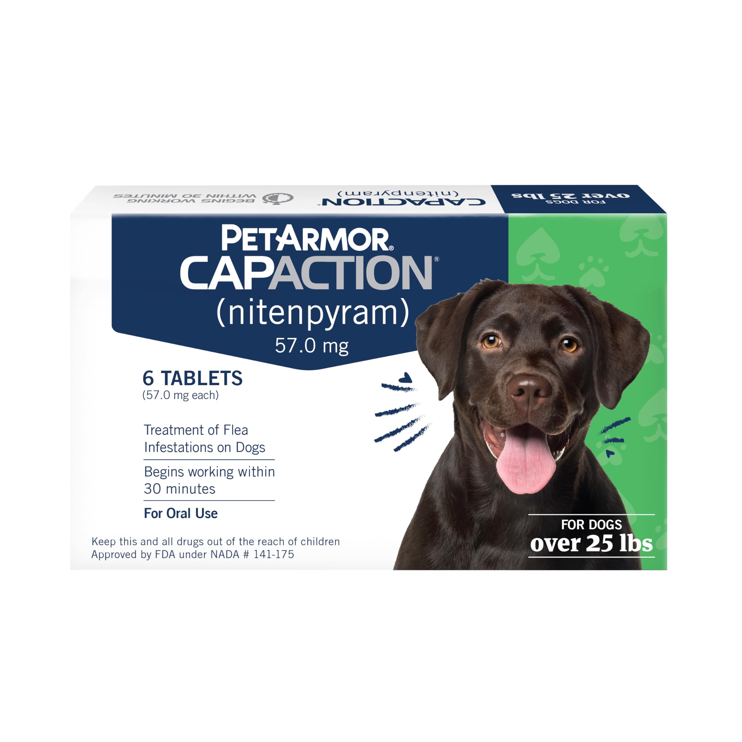 PetArmor CAPACTION (nitenpyram) Oral Flea Treatment for Dogs, Fast-Acting Tablets, 6 Doses (Dogs Over 25 lb) (Packaging May Vary) detail image 1