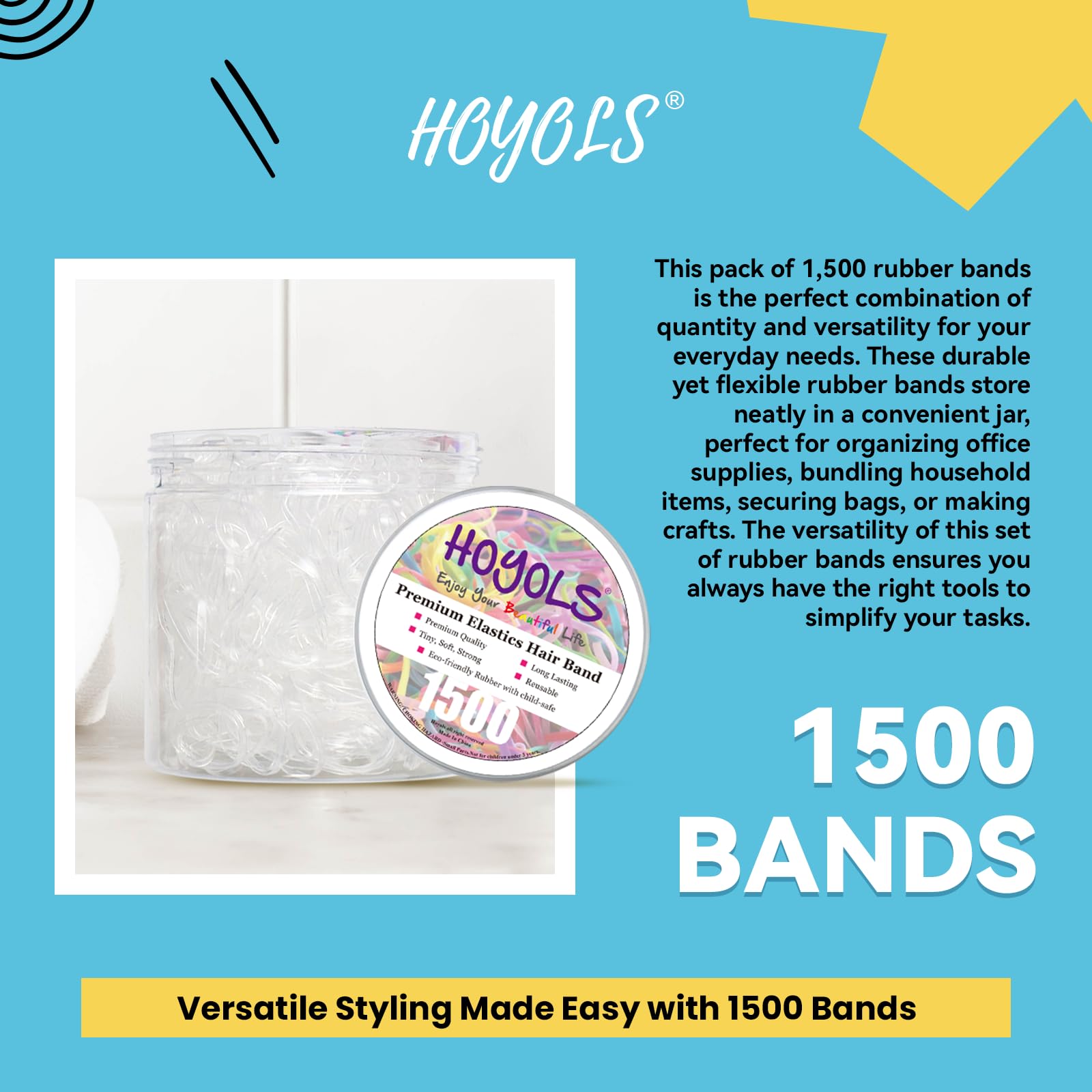HOYOLS Clear Hair Ties, 1500 Pcs Small Elastic Rubber Bands detail image 4