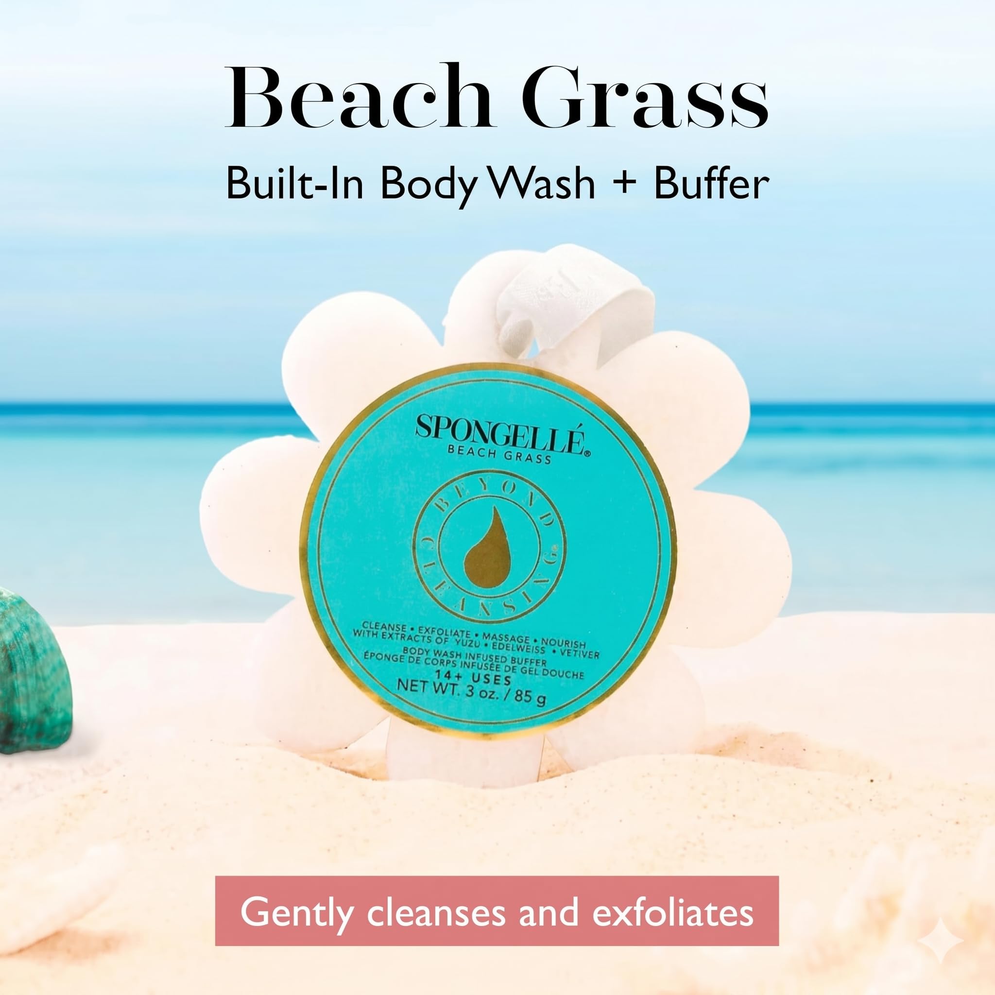 Spongellé Beach Grass Wild Flower Bath Sponge | Built-in Body Wash & Body Scrubber, Shower Loofah Sponge for Women | 14+ uses detail image 2