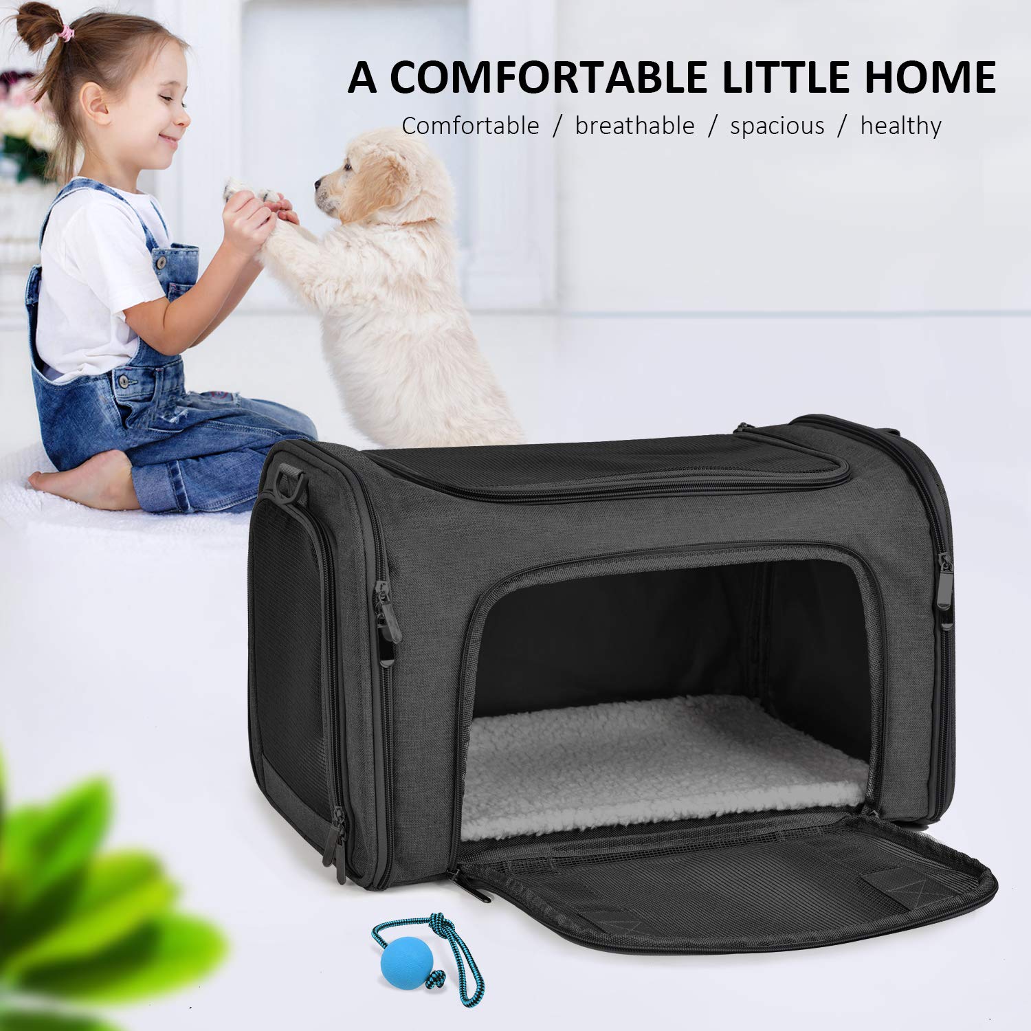 Henkelion Cat Carriers Dog Carrier Pet Carrier for Small / Medium Cats Dogs Puppies (Up To 15lbs), TSA Airline Approved Small Dog Carrier Soft Sided, Collapsible Waterproof Travel Puppy Carrier -Black detail image 7