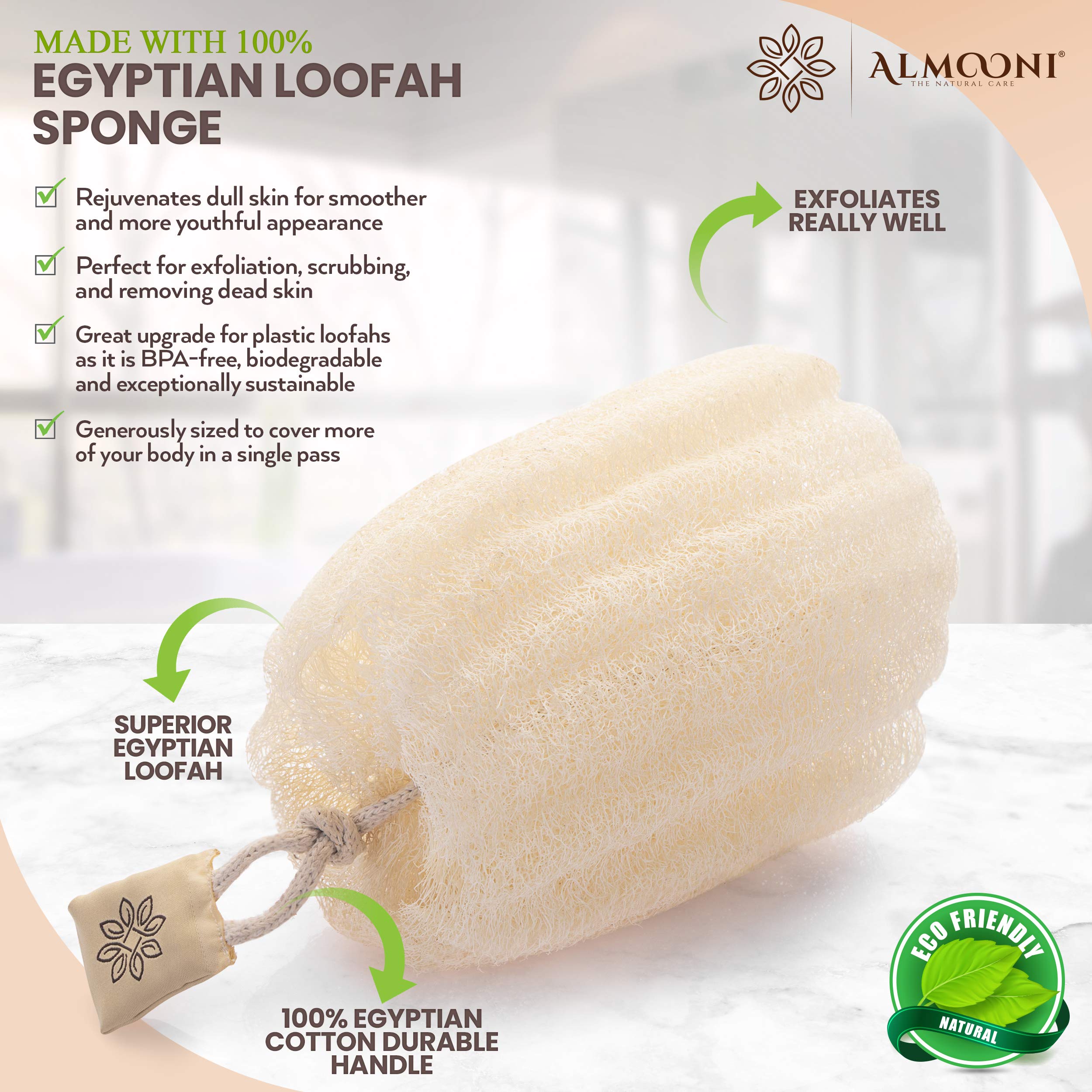 ALMOONI Natural Loofah Body Scrubber, Egyptian Loofah Sponge, 3 Count detail image 2
