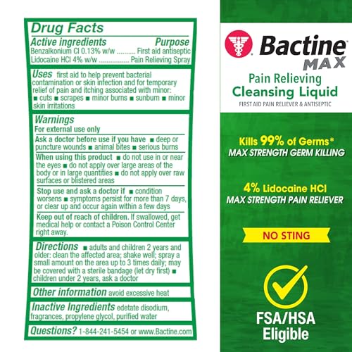 Bactine Max Pain Relieving Antiseptic Spray with 4% Lidocaine, First Aid Pain & Itch Relief, No-Sting, Kills 99% of Germs, 5 oz detail image 9