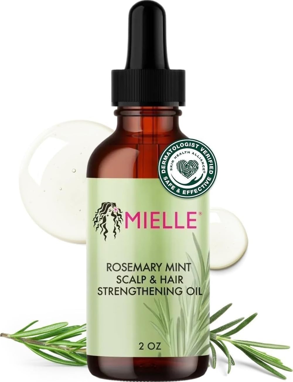 Mielle Organics Rosemary Mint Hair Oil with Biotin, 2 oz | Hair strengthening oil, with biotin & castor oil, dry scalp care, split end support, frizz smoothing detail image 1