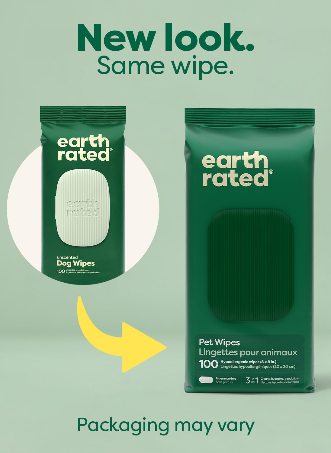 Earth Rated Pet Wipes for Dogs and Cats, Hypoallergenic, 3-in-1 Cleaning, Deodorizing and Hydrating, for Grooming Paws, Body and Butt, Unscented, 100 Count detail image 2
