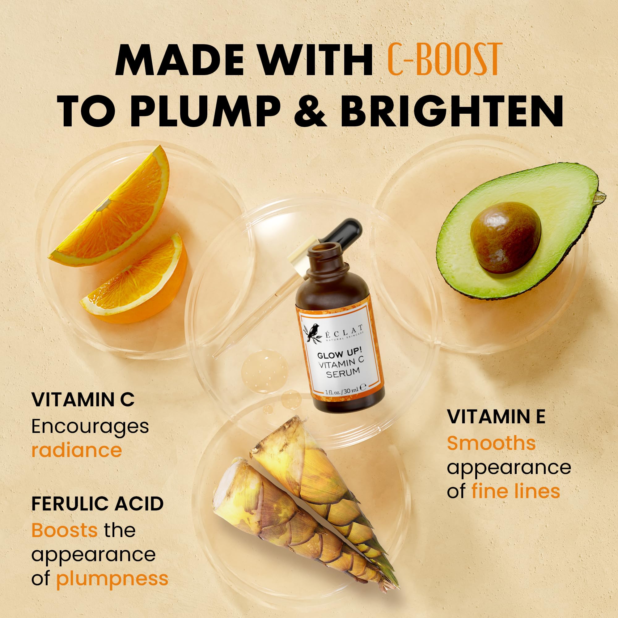 Eclat Skincare Sérum de Vitamina C para Manchas Oscuras con Ácido Hialurónico, Ácido Ferúlico y Vitamina E – Sérum Iluminador Antienvejecimiento, 30 ml detail image 2