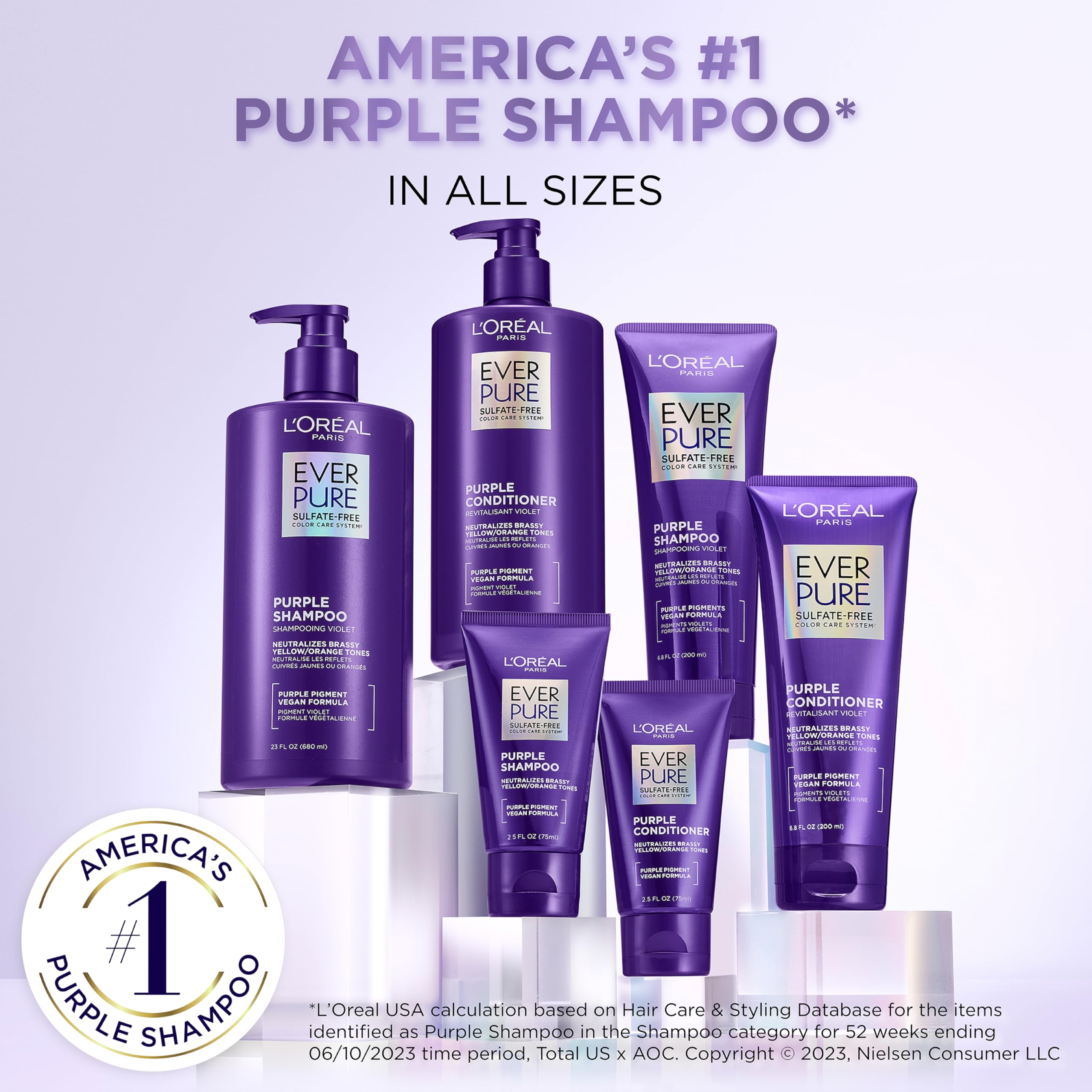 L’Oreal Paris Sulfate Free Brass Toning Purple Shampoo for Blonde, Bleached, Silver, or Brown Highlighted Hair, EverPure, 6. 8 Fl Oz (Packaging May Vary) detail image 6