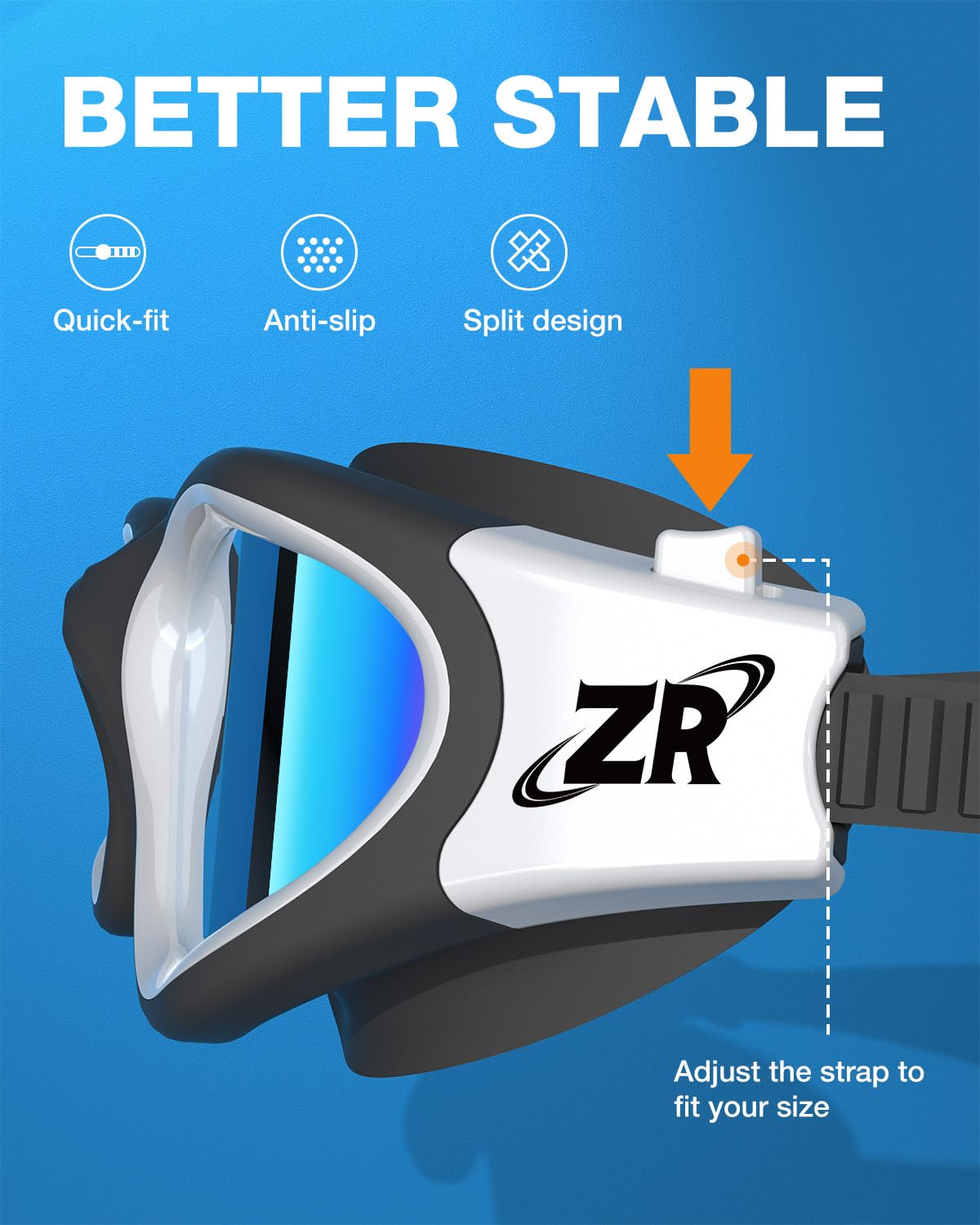 ZIONOR G1 Polarized Anti-Fog Swim Goggles for Adults — Silicone Seal, Adjustable Split Strap detail image 6