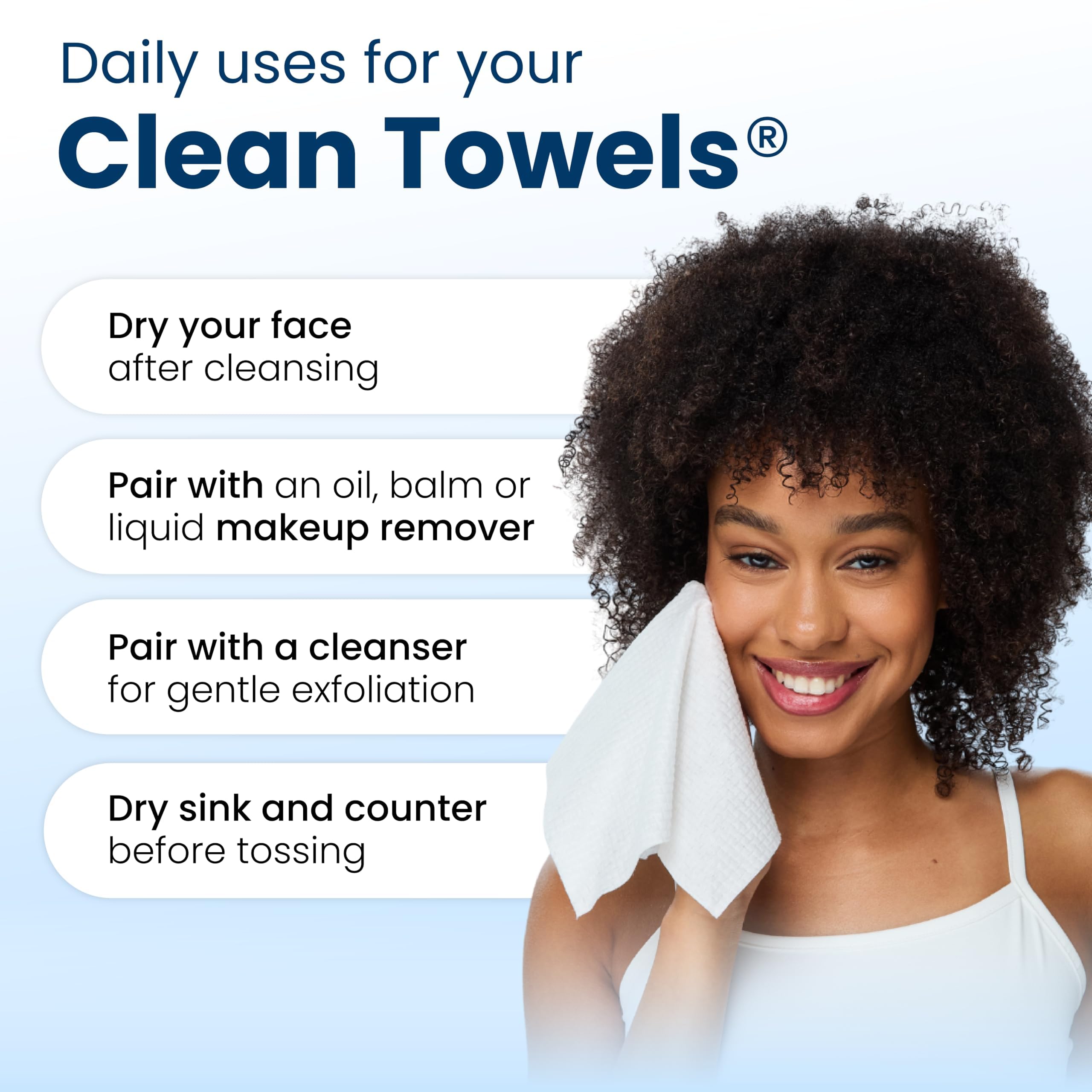 Clean Skin Club Clean Towels XL®, 100% USDA Biobased Face Towel, Disposable Face Towelette, Eczema Association Accepted, Makeup Remover Dry Wipes, Ultra Soft, 1 Pack, 50 Ct detail image 9