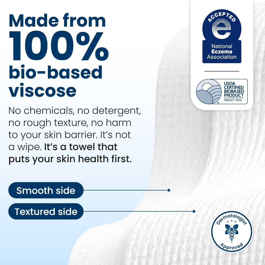 Clean Skin Club Clean Towels XL®, 100% USDA Biobased Face Towel, Disposable Face Towelette, Eczema Association Accepted, Makeup Remover Dry Wipes, Ultra Soft, 1 Pack, 50 Ct detail image 7