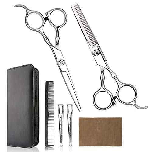 Hair Cutting Scissors Professional Home Haircutting Barber/Salon Thinning Shears Kit with Comb and Case for Men/Women (Silver) detail image 8