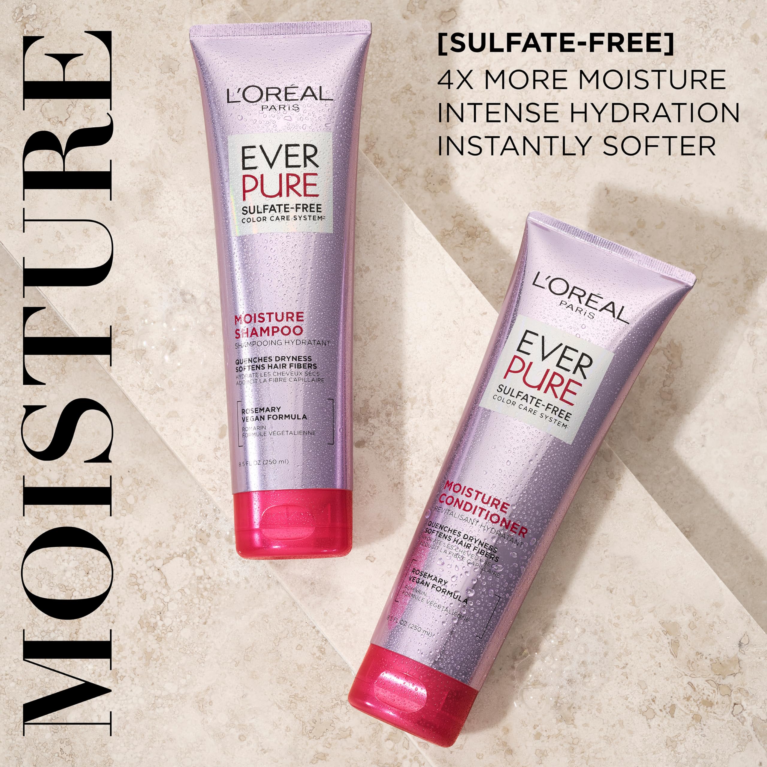 L'Oreal Paris EverPure Moisture Shampoo and Conditioner Set, Sulfate-Free Hair Care for Dry or Color-Treated Hair with Rosemary Botanicals, 17 Fl Oz Set detail image 2