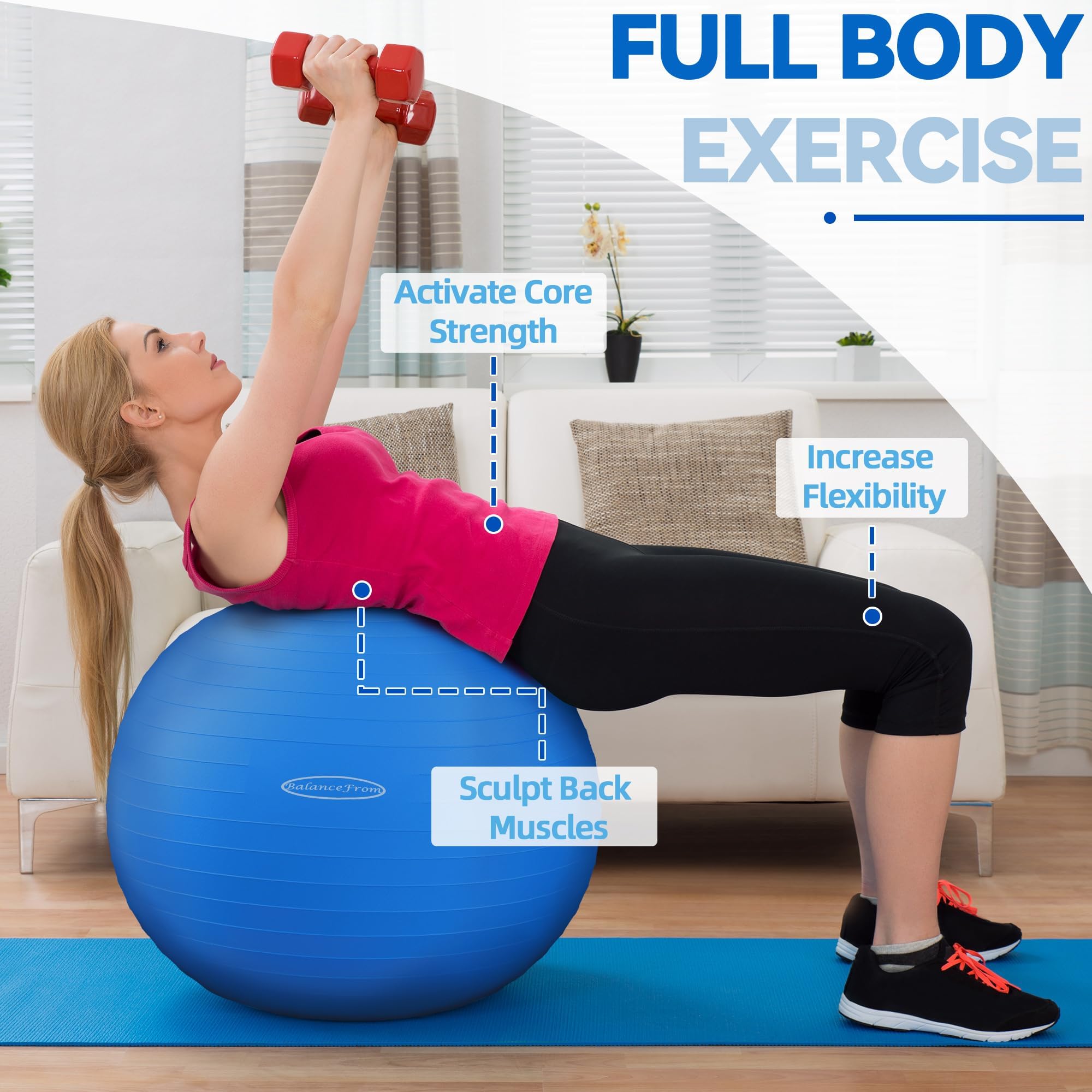 Fitvids Anti-Burst, Slip-Resistant Exercise & Yoga Ball with Quick Pump — 2,000 lb Capacity — Multiple Colors & Sizes detail image 2
