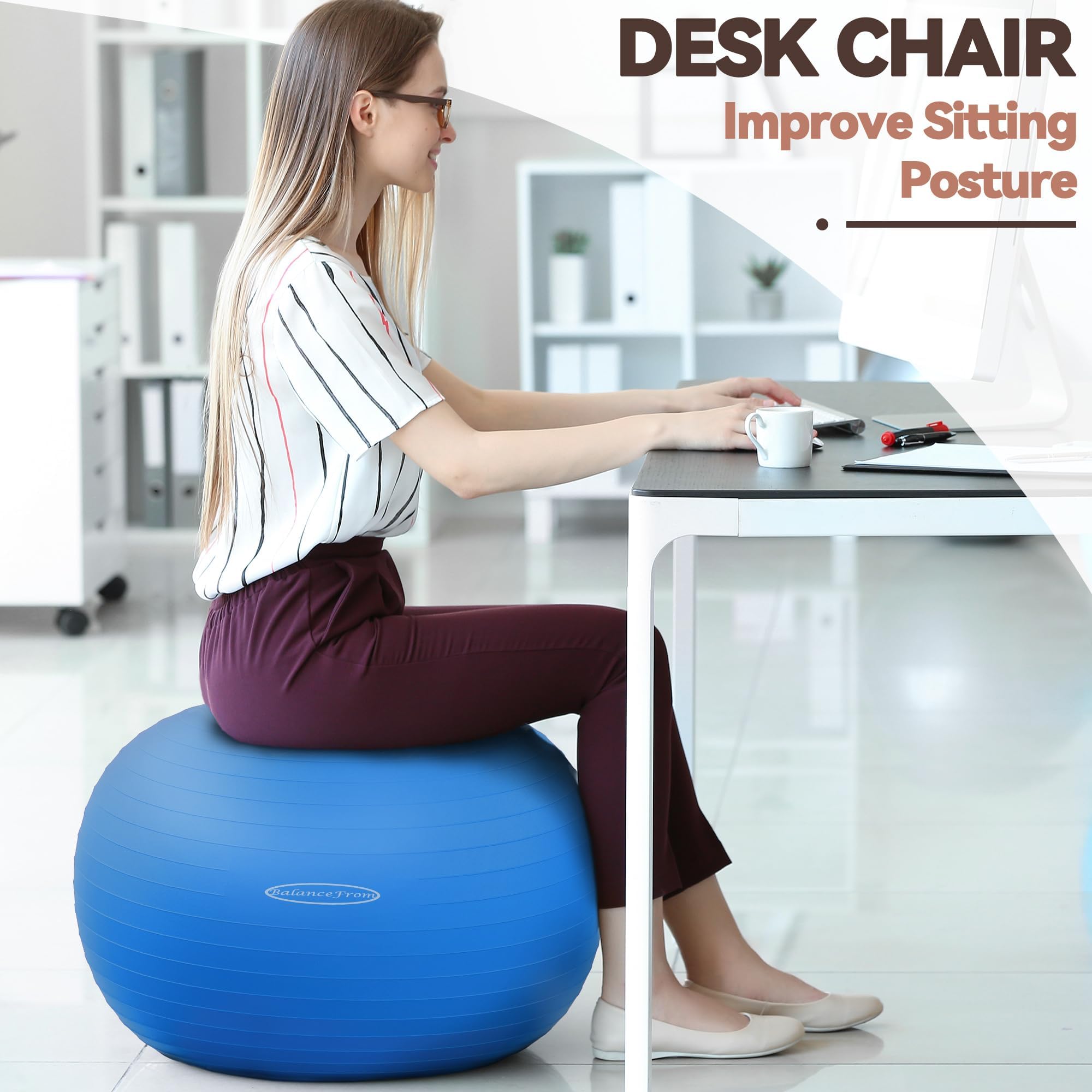 Fitvids Anti-Burst, Slip-Resistant Exercise & Yoga Ball with Quick Pump — 2,000 lb Capacity — Multiple Colors & Sizes detail image 5