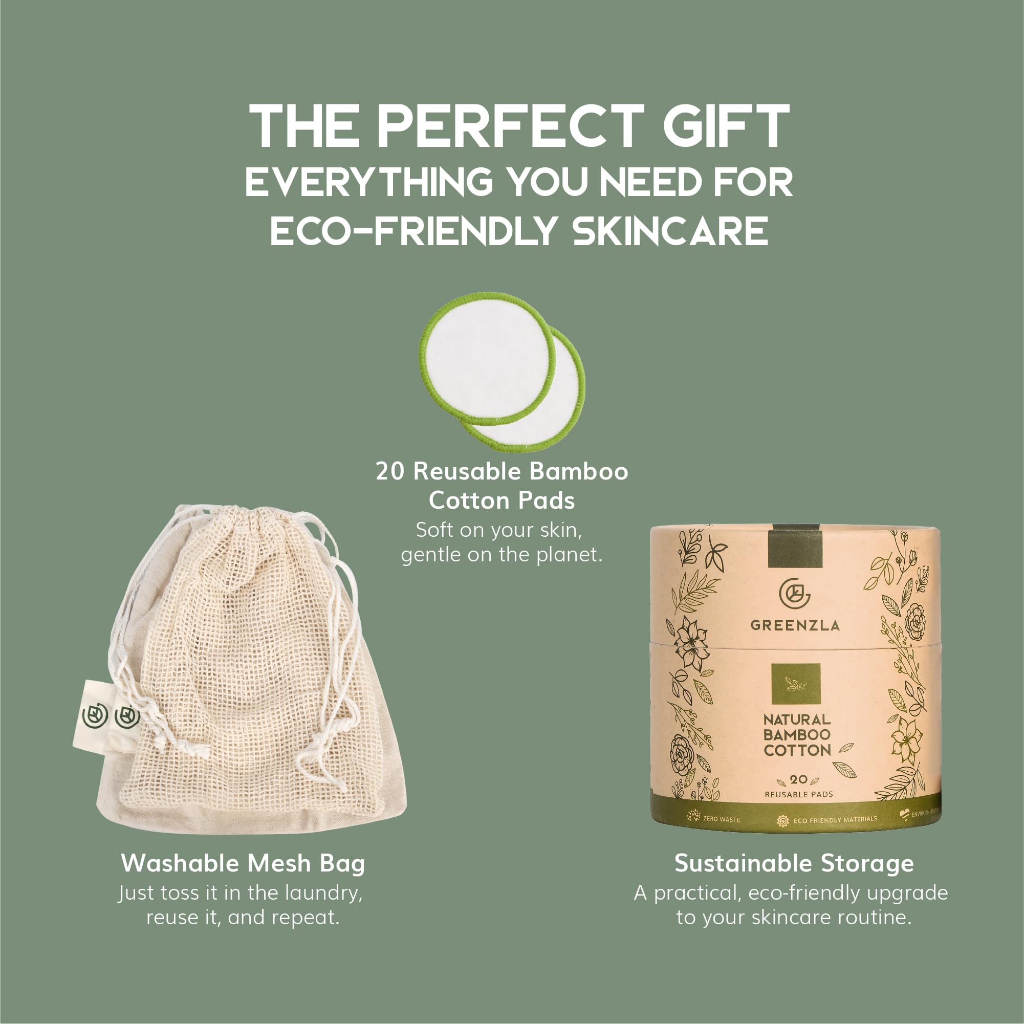 GREENZLA Reusable Makeup Remover Pads | 20 Pack | Bamboo Cotton Rounds detail image 2