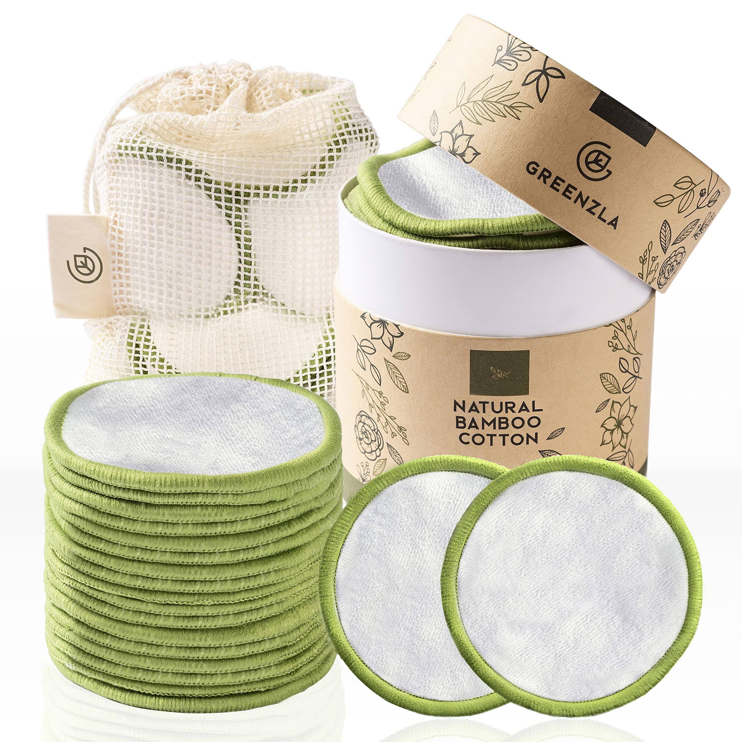 GREENZLA Reusable Makeup Remover Pads | 20 Pack | Bamboo Cotton Rounds detail image 1