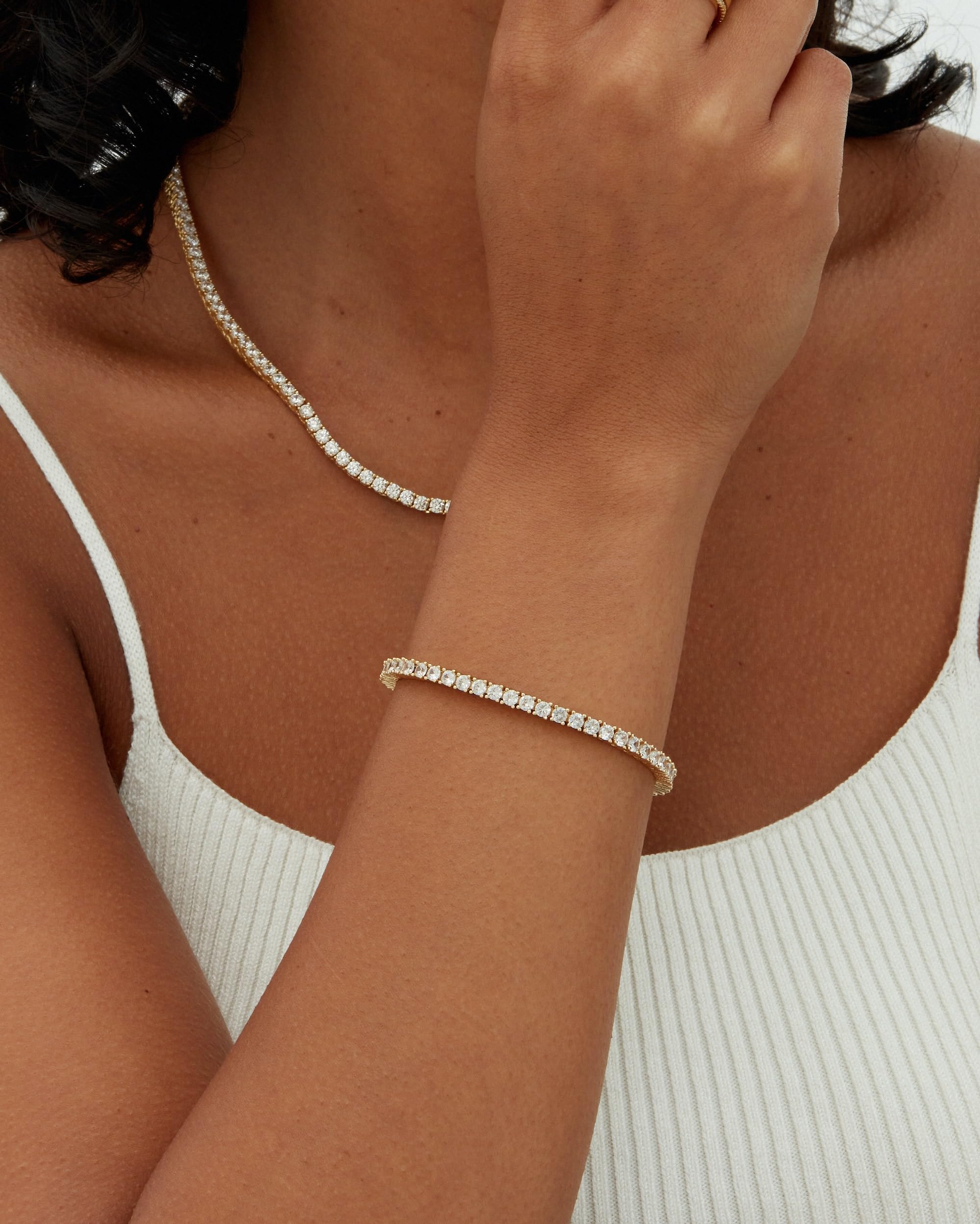 PAVOI 14K Yellow Gold 3mm Cubic Zirconia Classic Tennis Bracelet | Gold Bracelets for Women detail image 2