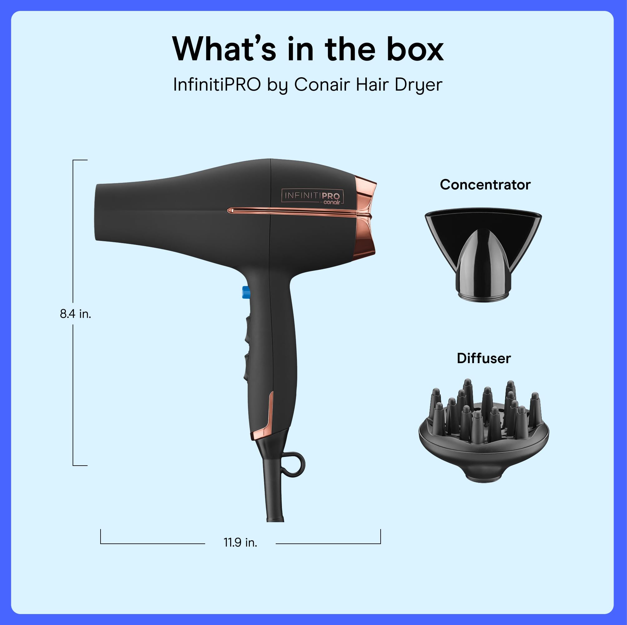 Conair InfinitiPRO Hair Dryer with Diffuser & Concentrator, 1875W, Black detail image 7
