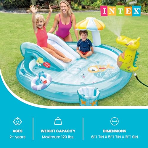 Intex Gator 6. 6' x 5. 6' x 4" Outdoor Inflatable Kiddie Pool Water Play Swim Center detail image 7