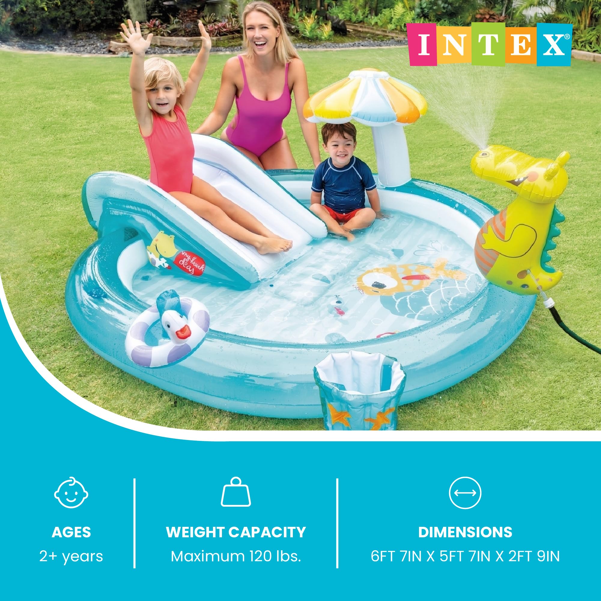 Intex Gator 6. 6' x 5. 6' x 4" Outdoor Inflatable Kiddie Pool Water Play Swim Center detail image 2
