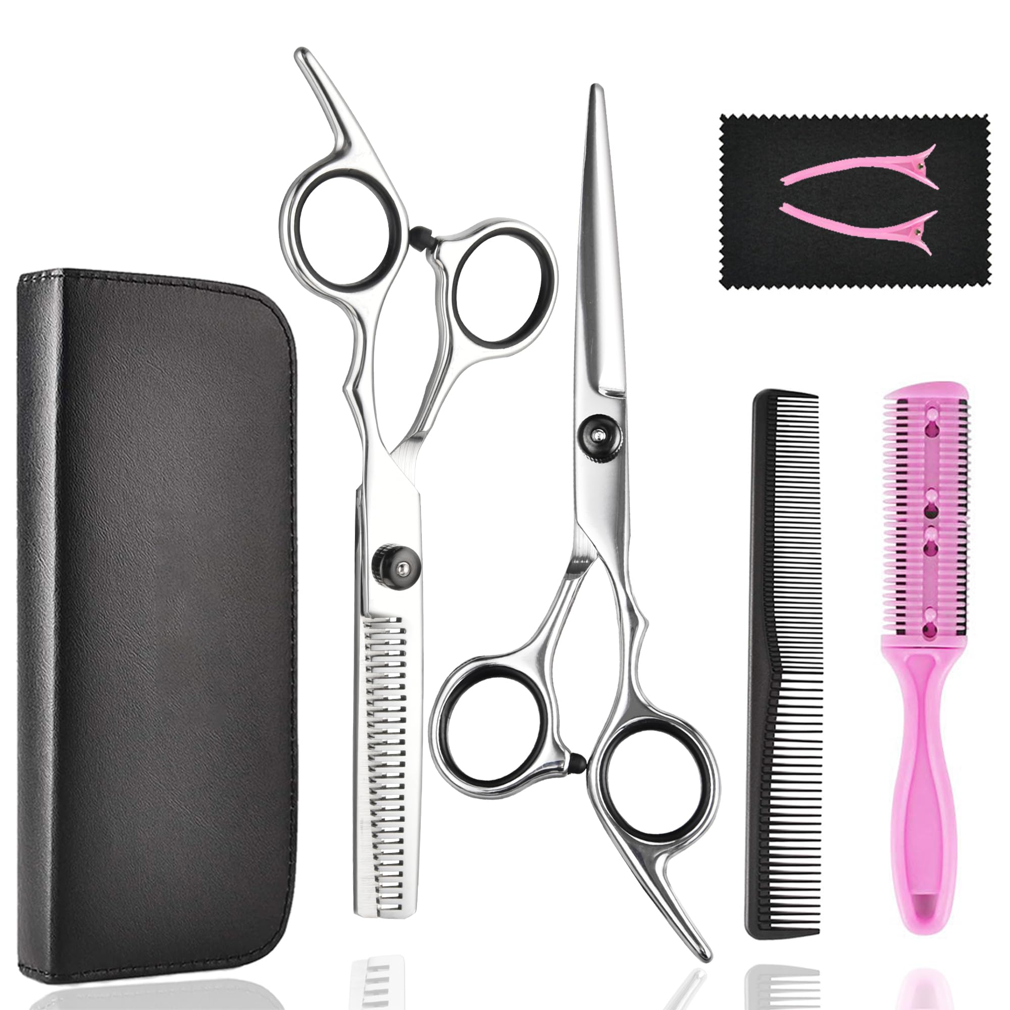 Hair Cutting Scissors Thinning Shears- Fcysy Professional Barber Sharp Hair Scissors Hairdressing Shears Kit with Haircut Accessories in Leather Case for Cutting Styling Hair for Women Men Pet- 7 Pcs detail image 1
