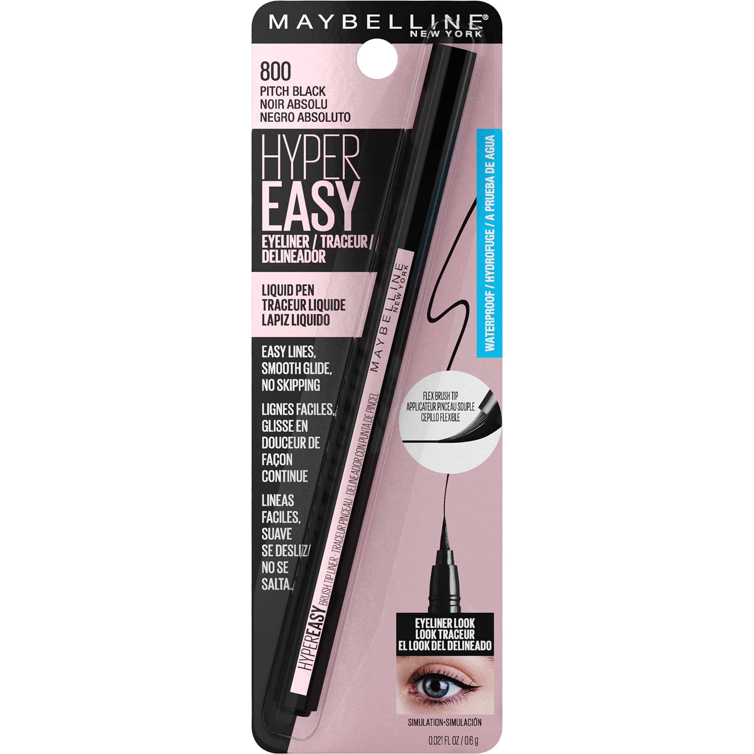 Maybelline Hyper Easy Liquid Pen No-Skip Eyeliner, Satin Finish, Waterproof, Pitch Black, 0. 018 Fl Oz detail image 9