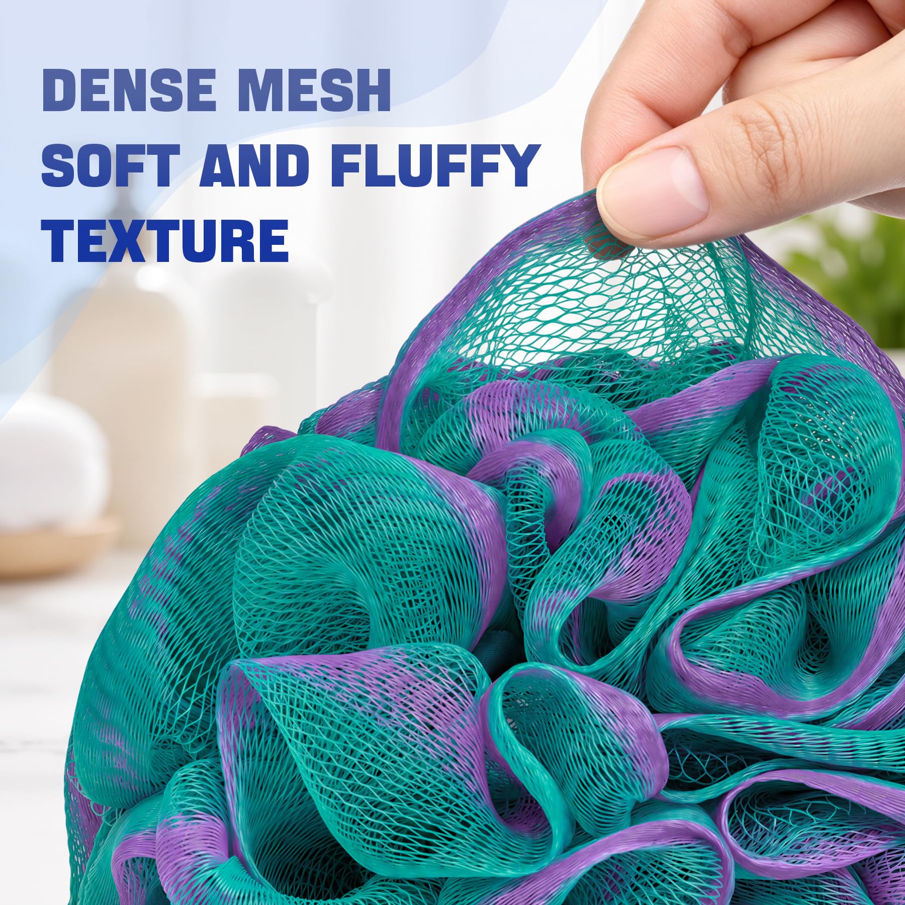 AmazerBath Loofah Sponge 75g/Piece, Exfoliating Bath Sponge Body Scrubber - Loofa Set of 4 Flower Color (Large, Green-Purple) detail image 5