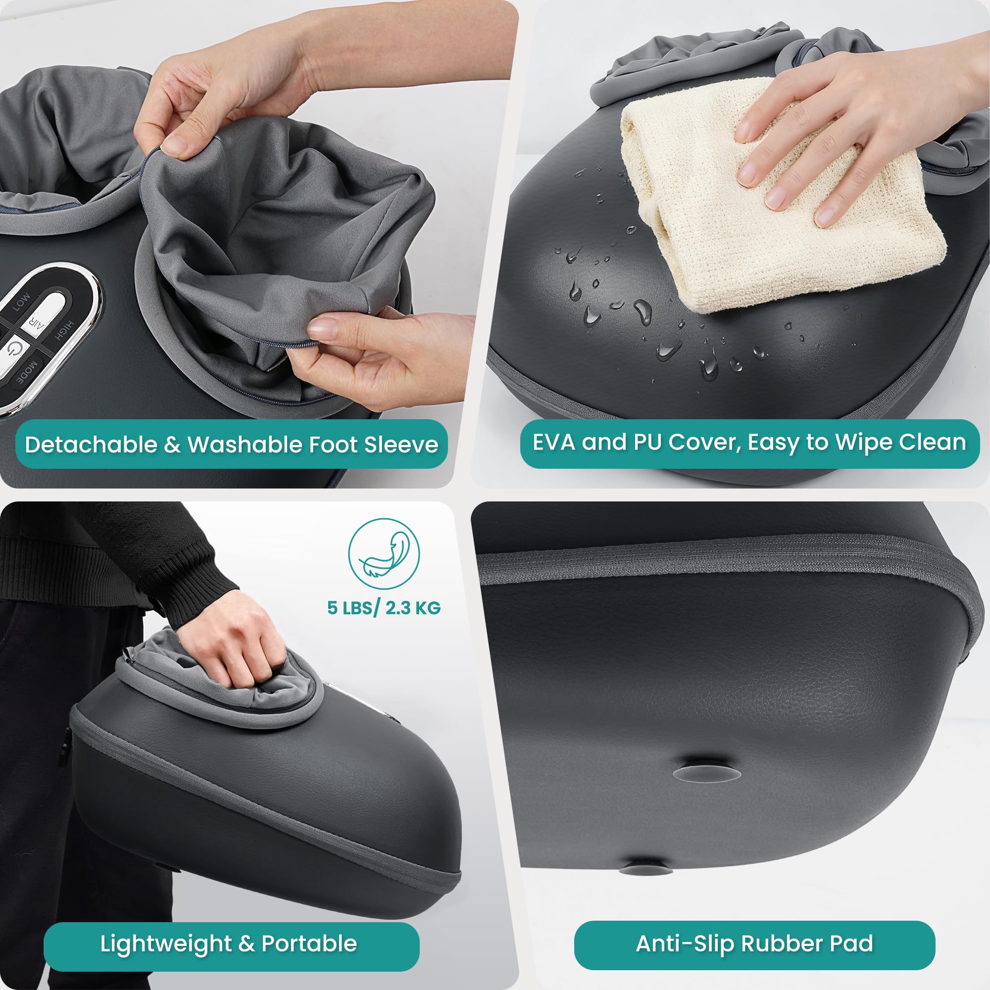 Nekteck Shiatsu Foot Massager with Heat (2026 Upgraded) — 3 Modes Deep Kneading Therapy with Air Compression, Detachable Washable Cover — Relief for Plantar Fasciitis detail image 7