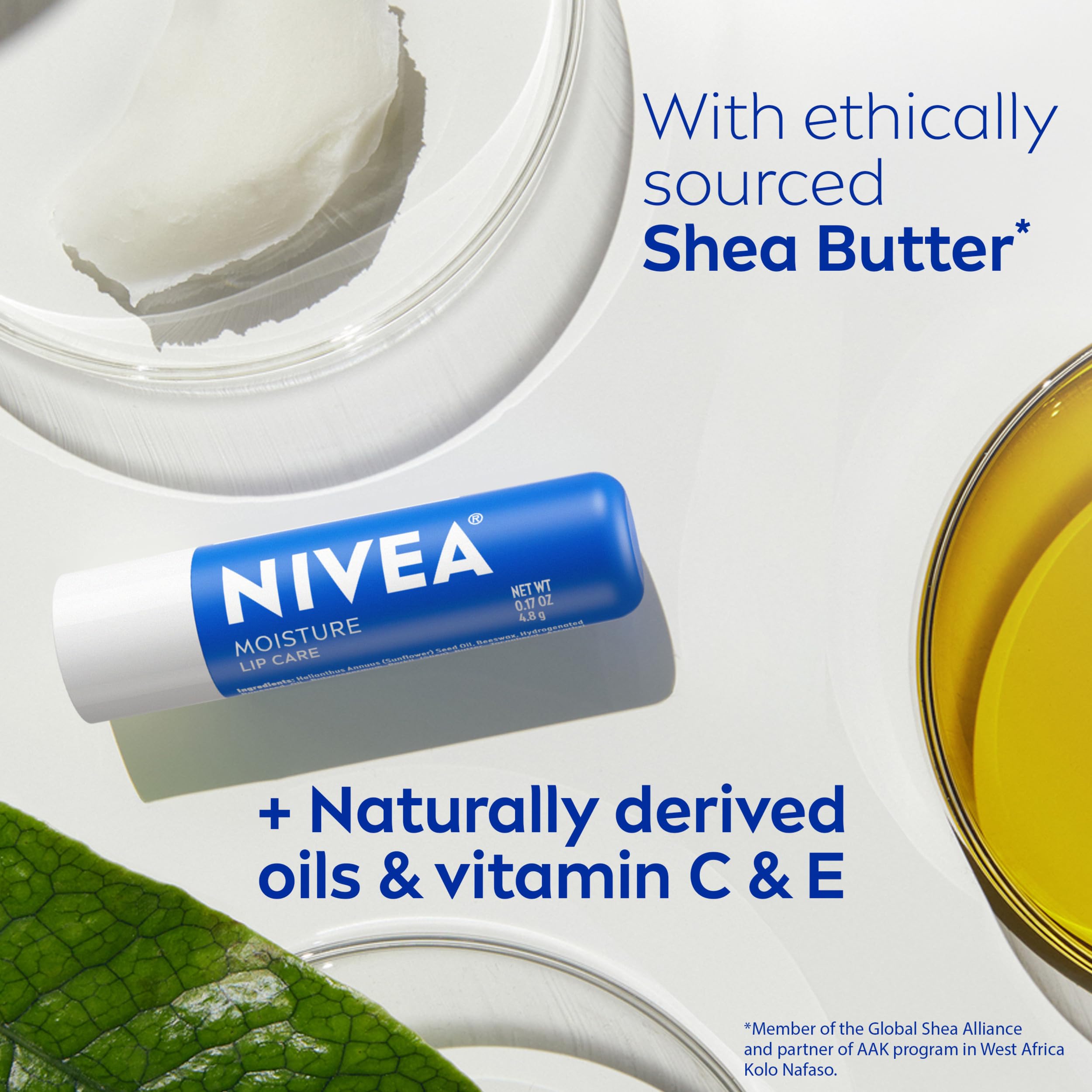 NIVEA Moisture Lip Care, Hydrating Lip Balms with Shea Butter, 4 x 0. 17 OZ detail image 5