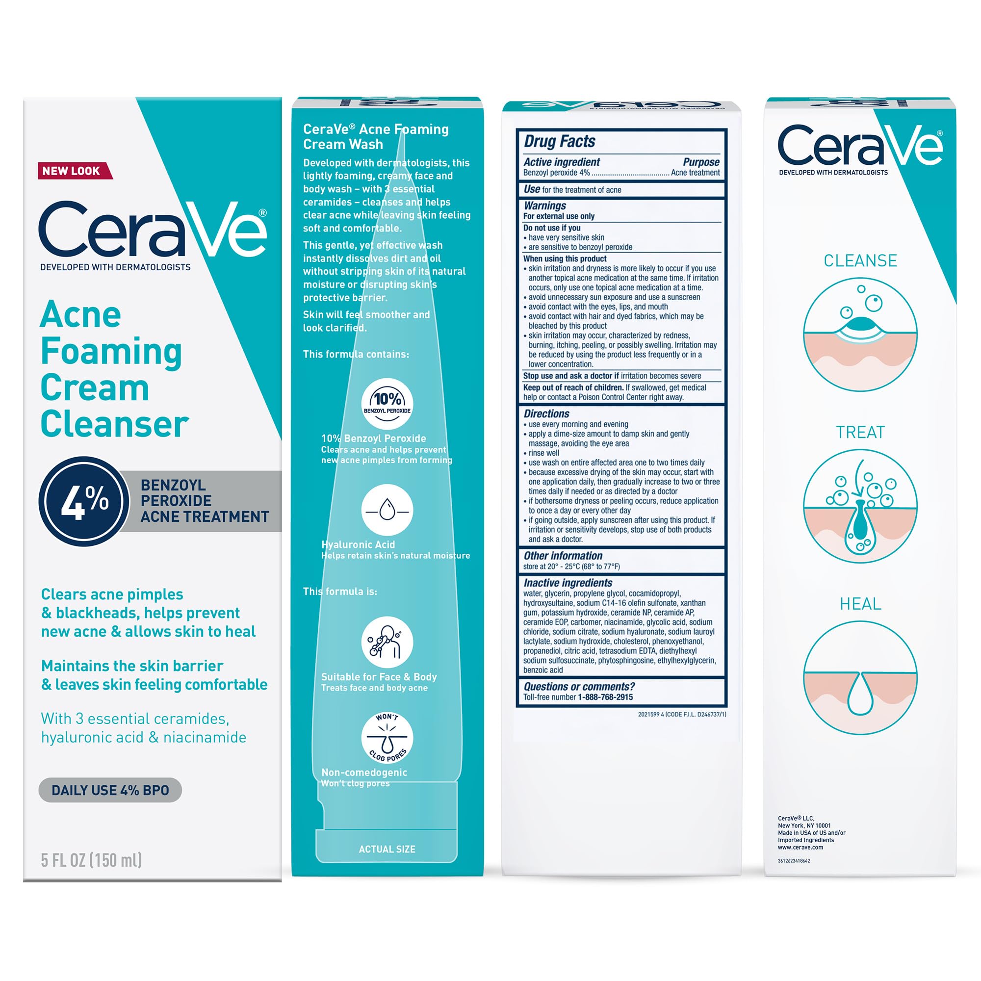 CeraVe Acne Foaming Cream Cleanser with 4% Benzoyl Peroxide, Hyaluronic Acid, Niacinamide & Ceramides — Gentle Daily Acne Treatment for Face detail image 8