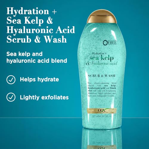 OGX Hydration + Sea Kelp & Hyaluronic Acid Sulfate-Free Lightly Moisturizing Body Scrub with Black Rice, Gentle Exfoliating Daily Body Wash to Soften & Smooth Skin, 19. 5 Fl Oz detail image 9