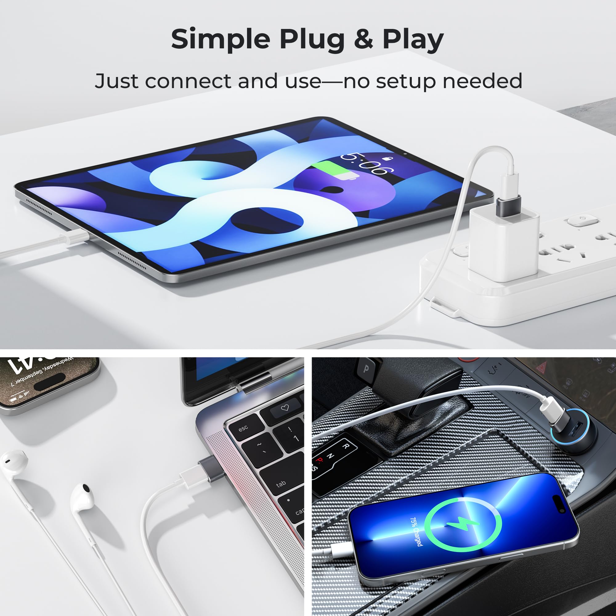 Basesailor Adaptador USB a USB-C, USB-C hembra a USB-A macho, Convertidor Tipo C para cargar iPhone 17 17e Pro Max, 16 15, Apple Watch iWatch S11 S10 SE, AirPods 3, iPad mini Air, Samsung Galaxy S25 S26 detail image 6